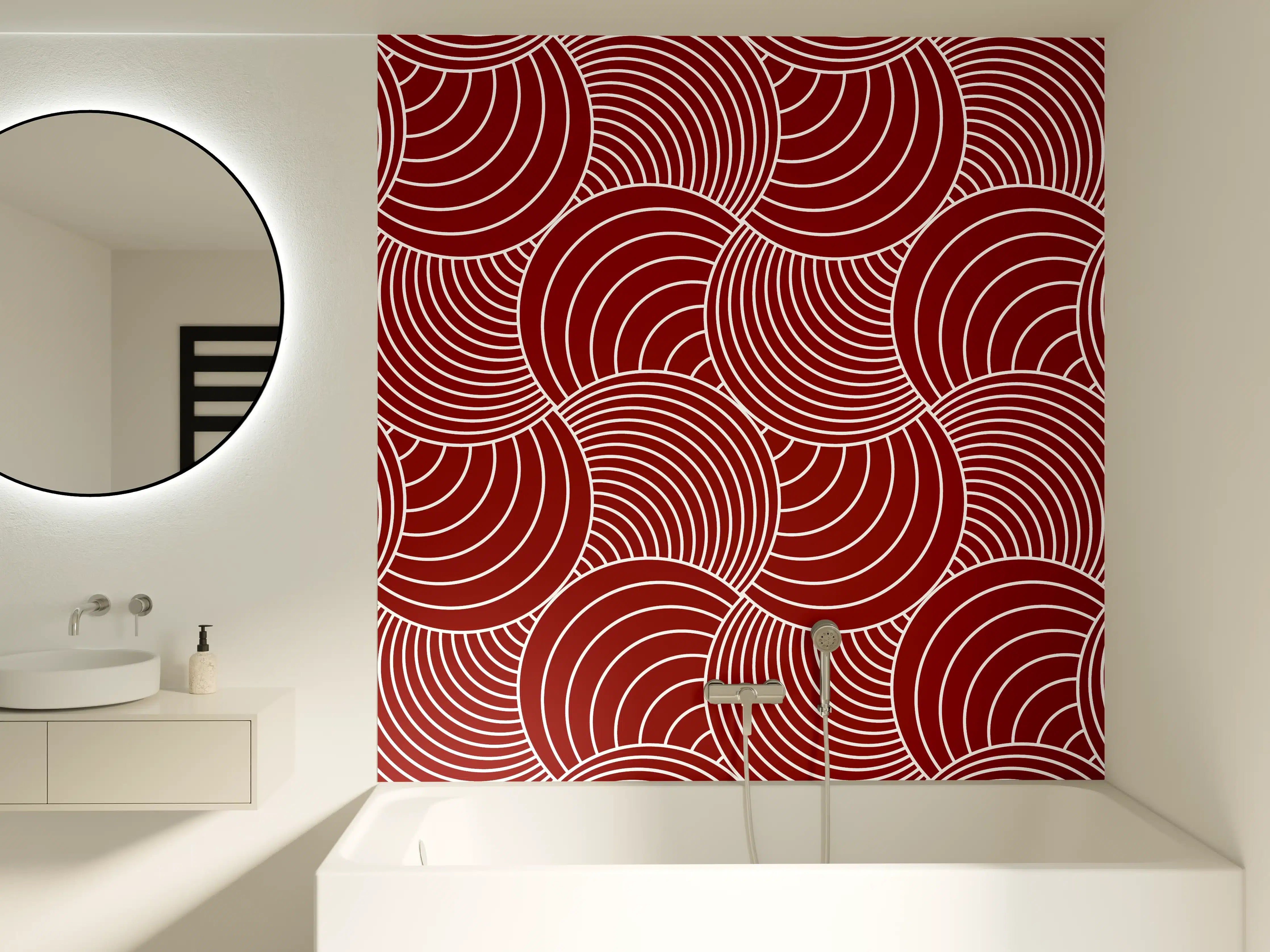 Badewannen-Rückwand - Rote geometrische Muster mit weißen Linien