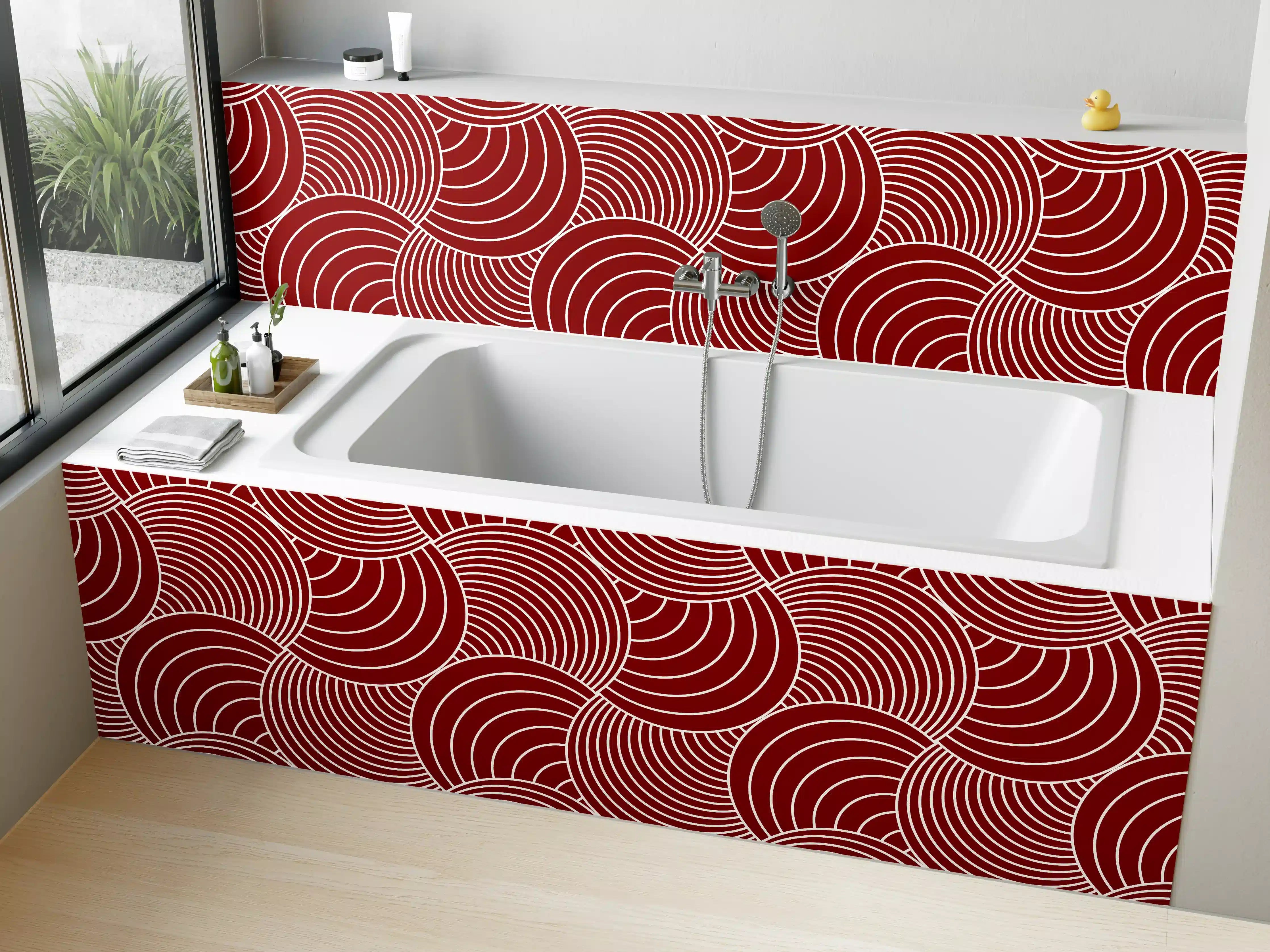 Badewannen-Rückwand - Rote geometrische Muster mit weißen Linien
