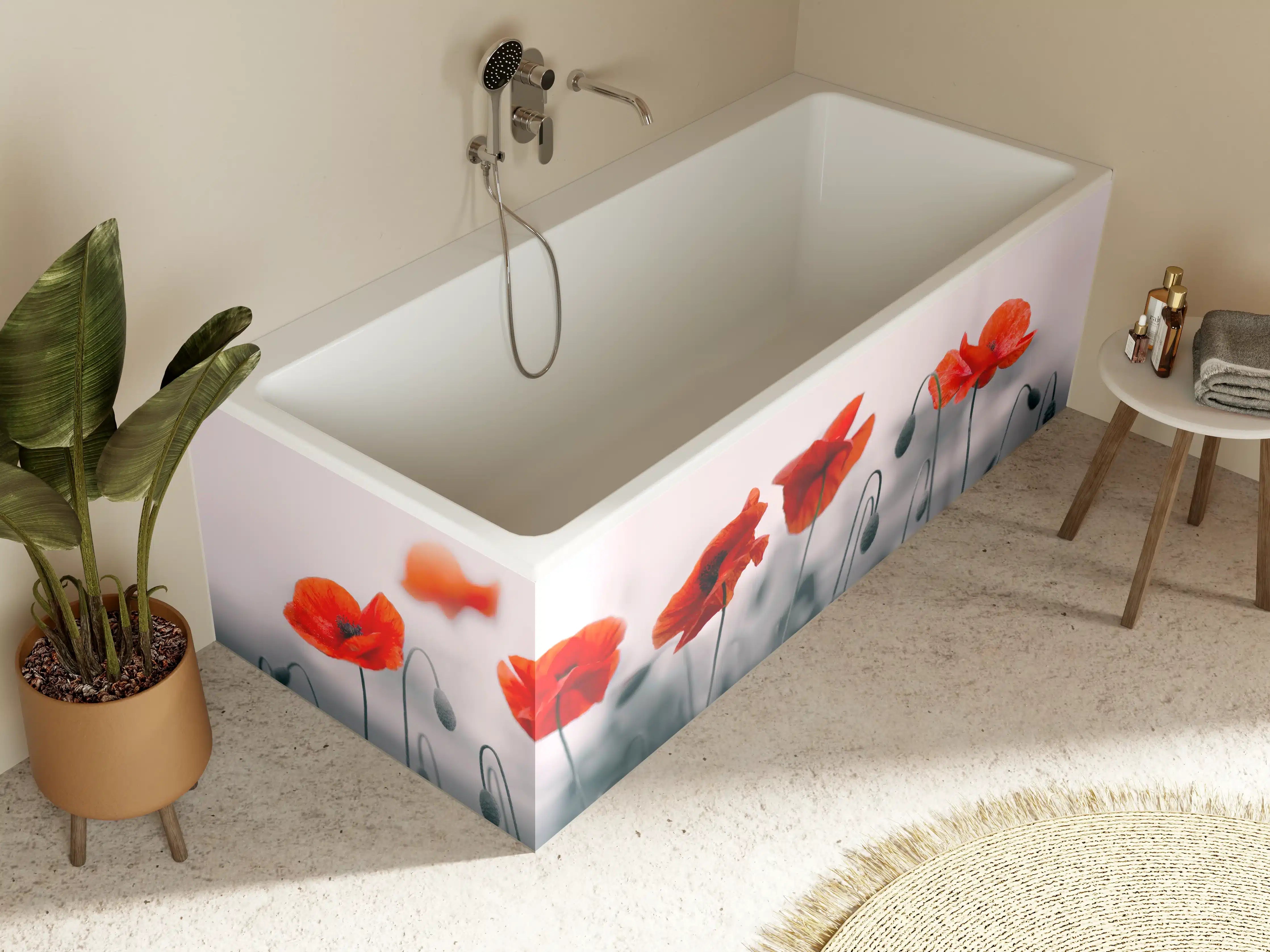 Badewannen-Rückwand - Roter Mohn auf hellem Hintergrund