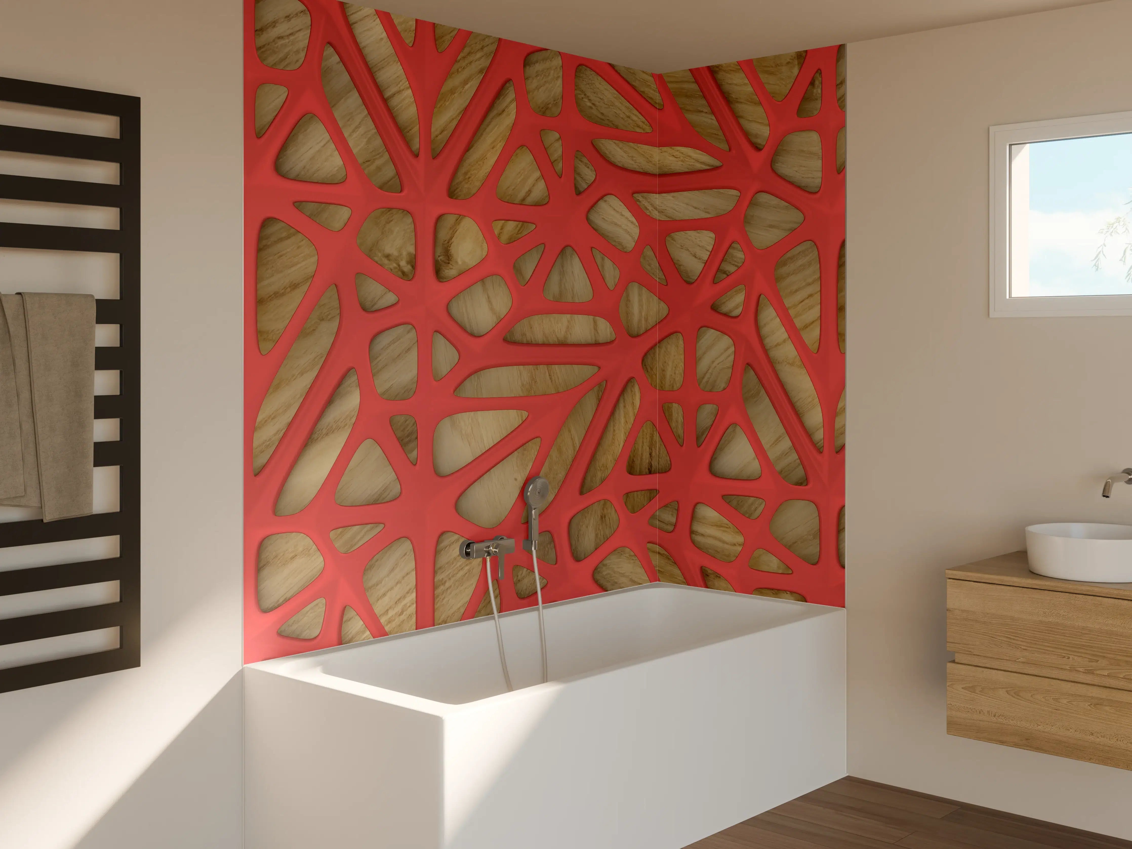 Badewannen-Rückwand - Rotes Gitter Muster 