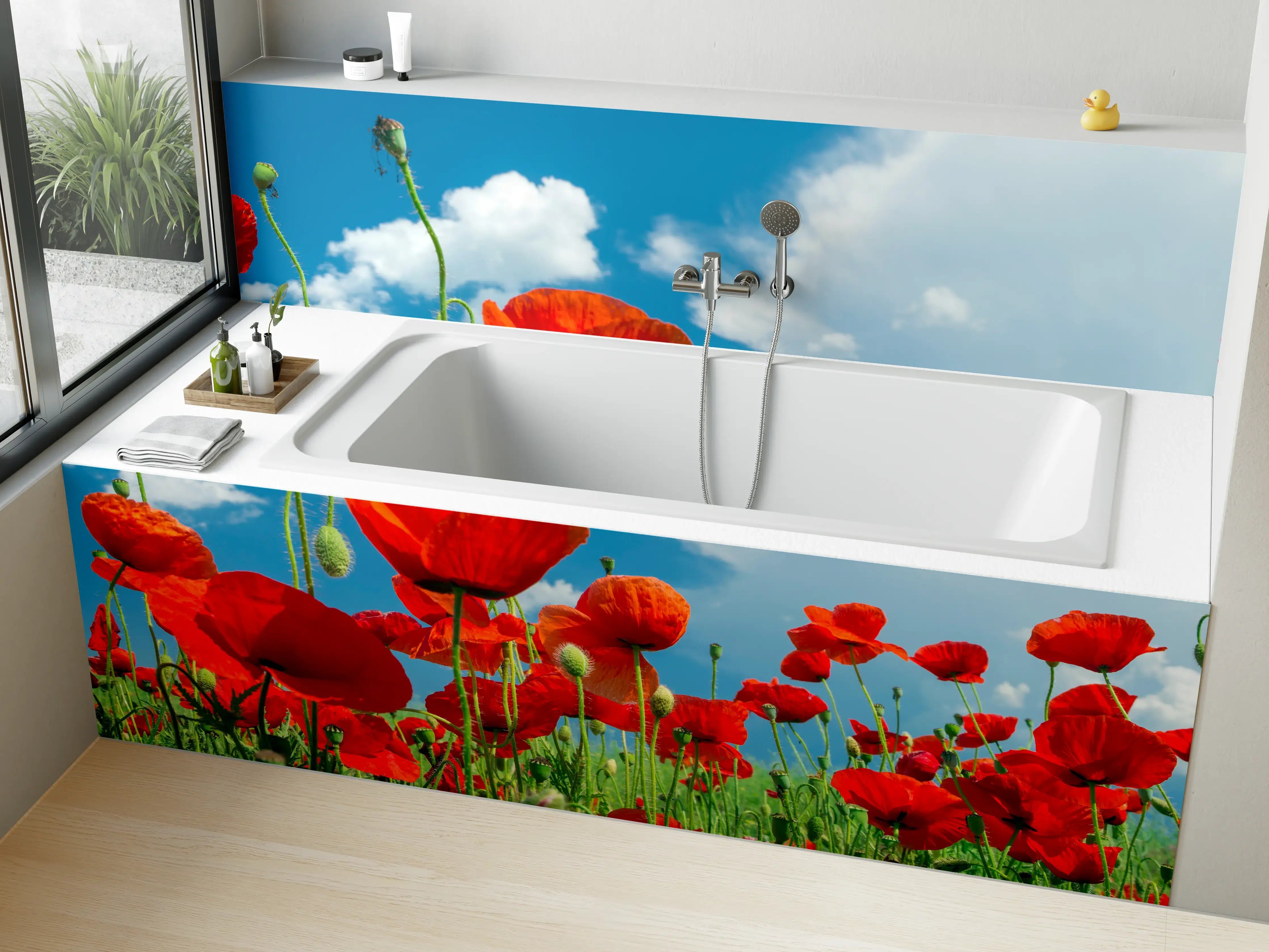 Badewannen-Rückwand - Rotes Mohnblumenfeld