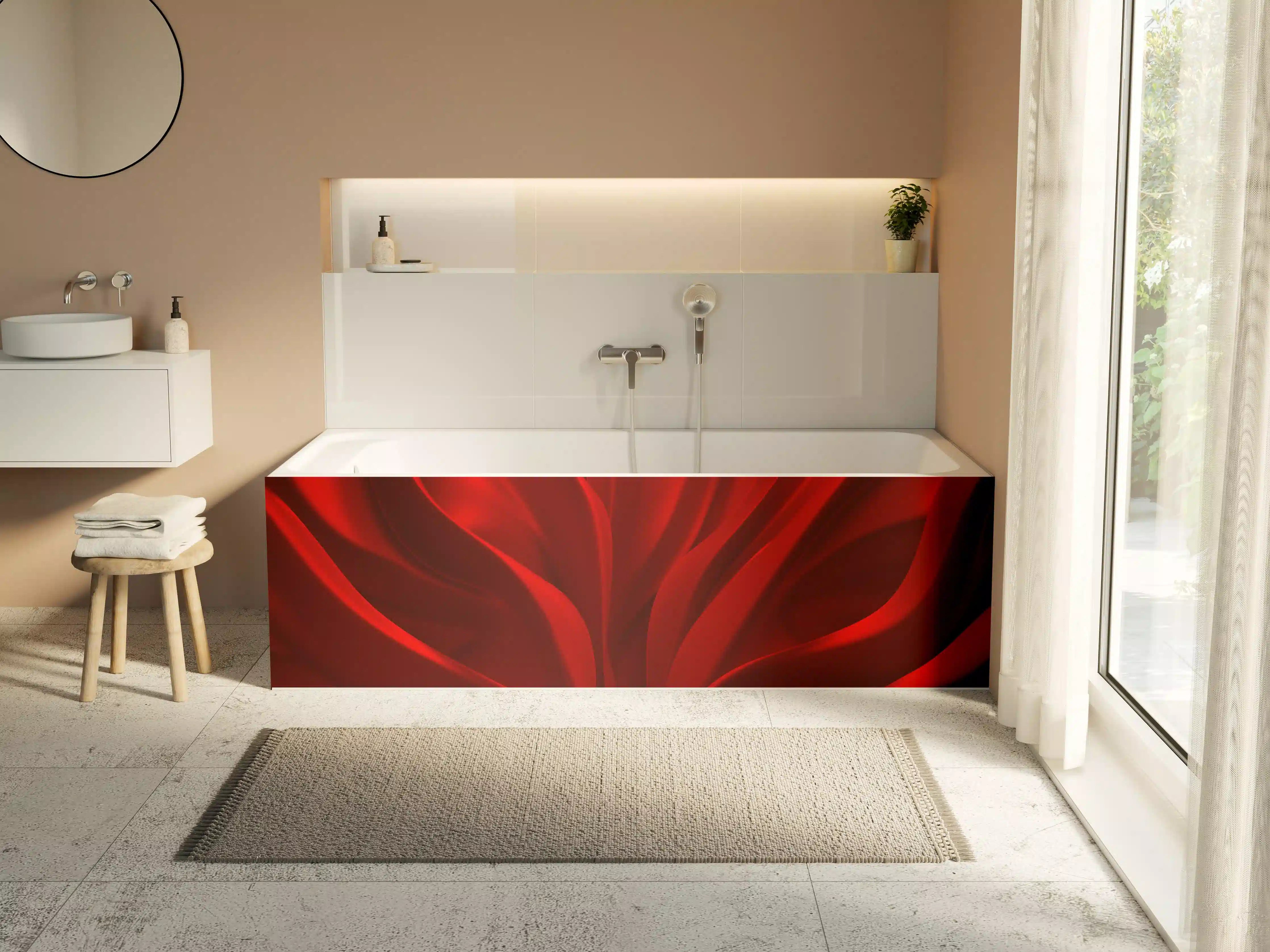Badewannen-Rückwand - Rotes Wellen Muster