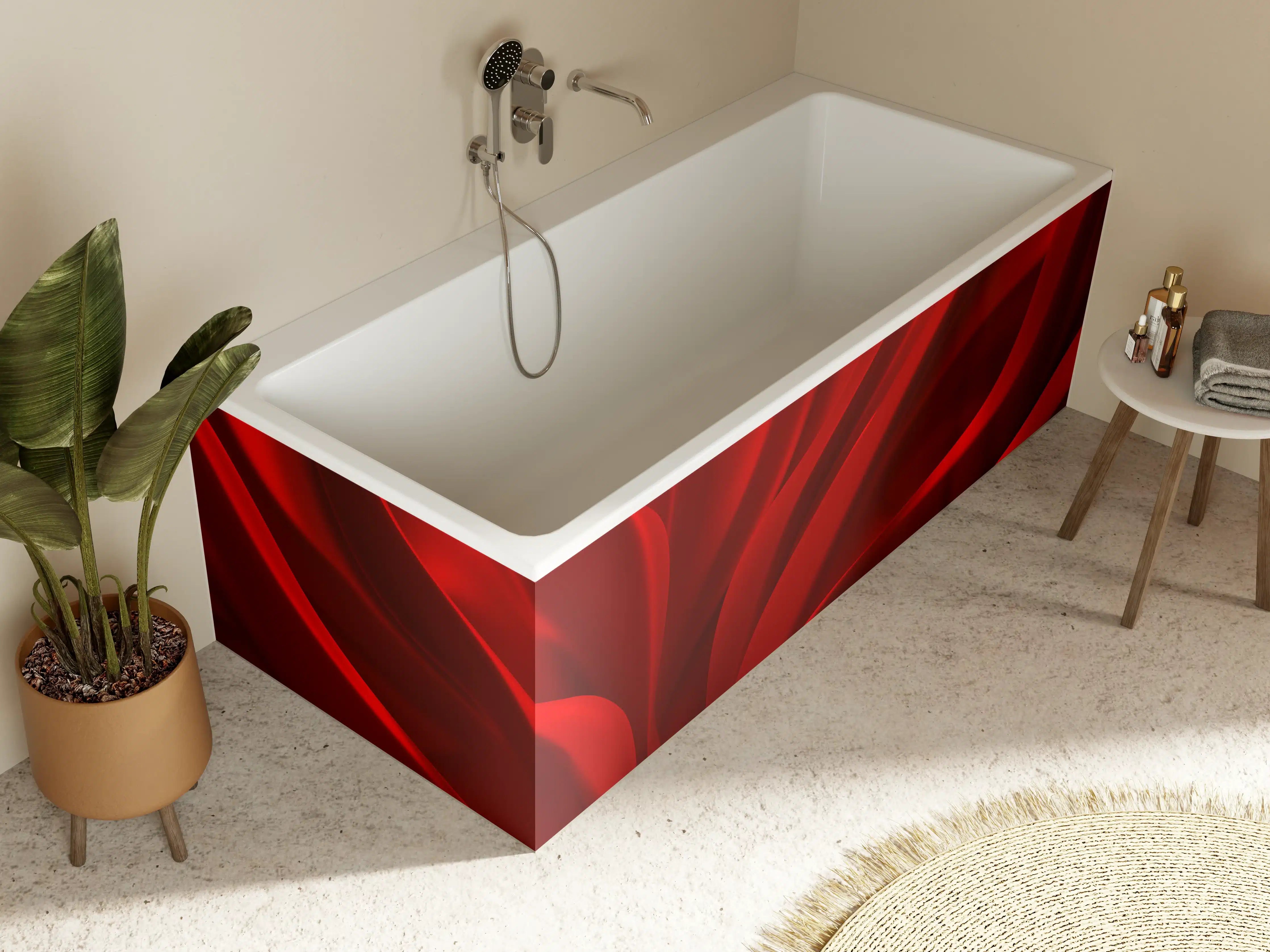 Badewannen-Rückwand - Rotes Wellen Muster