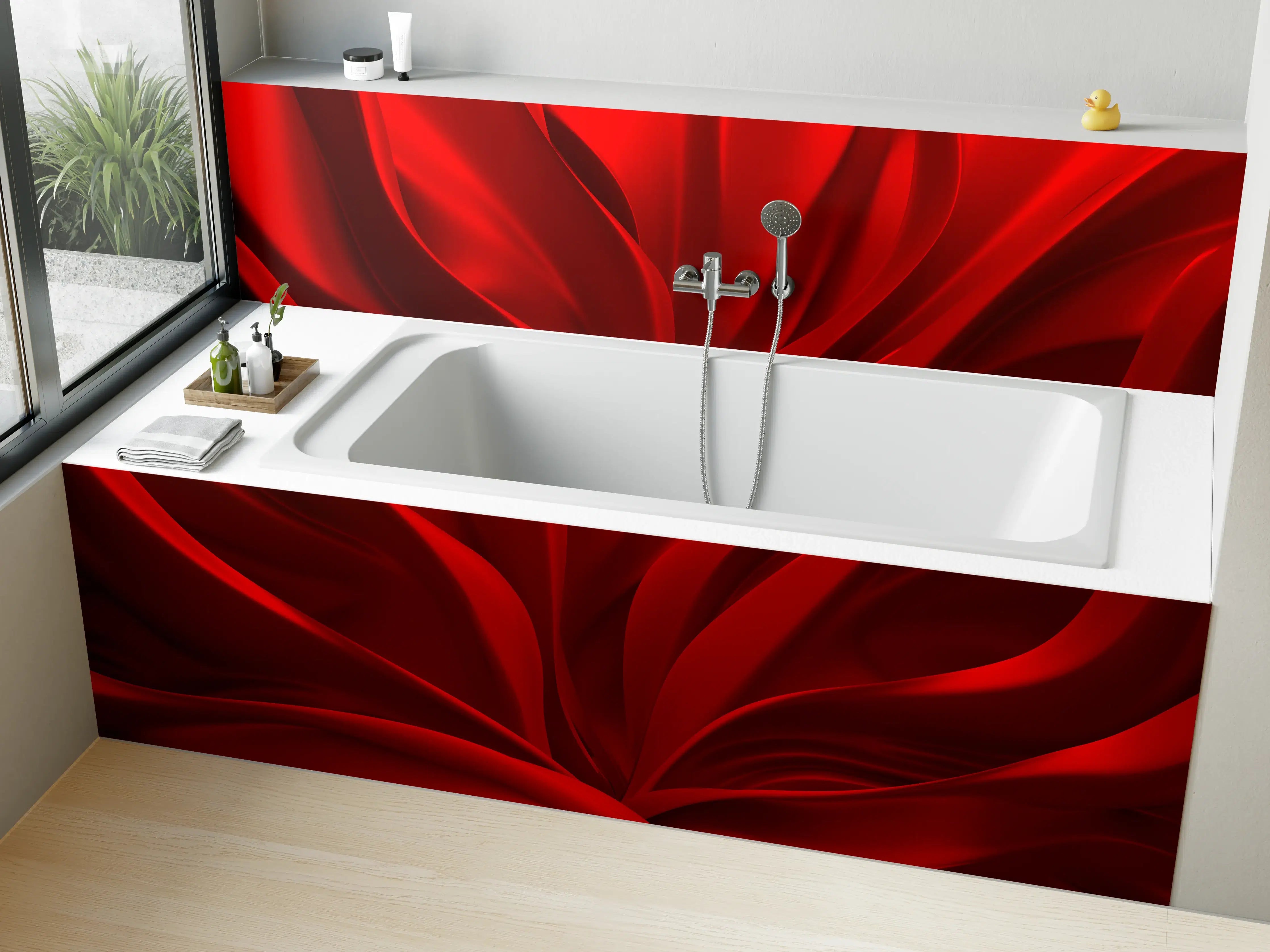 Badewannen-Rückwand - Rotes Wellen Muster