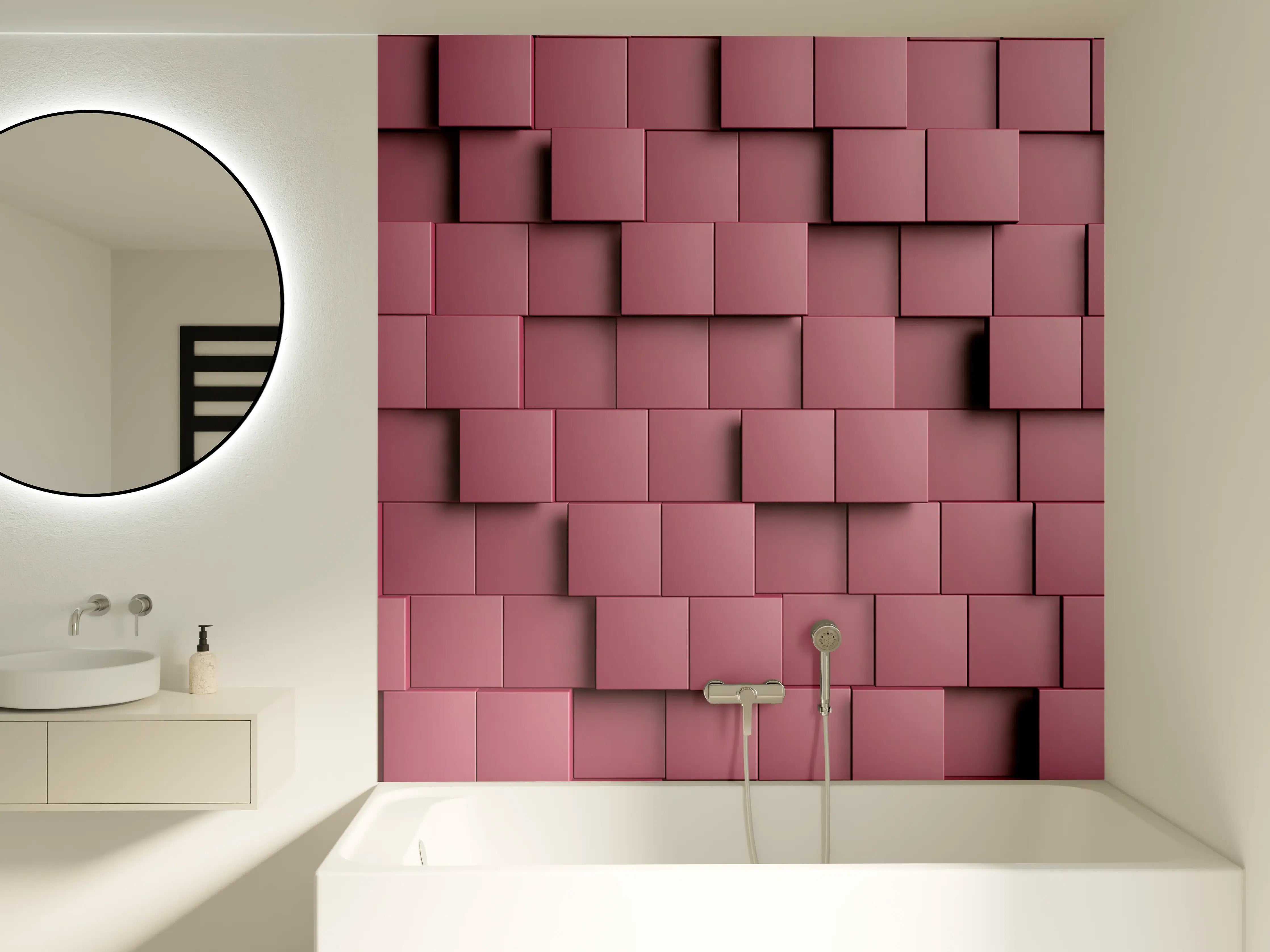 Badewannen-Rückwand - Rotes Würfel-Muster Hintergrund