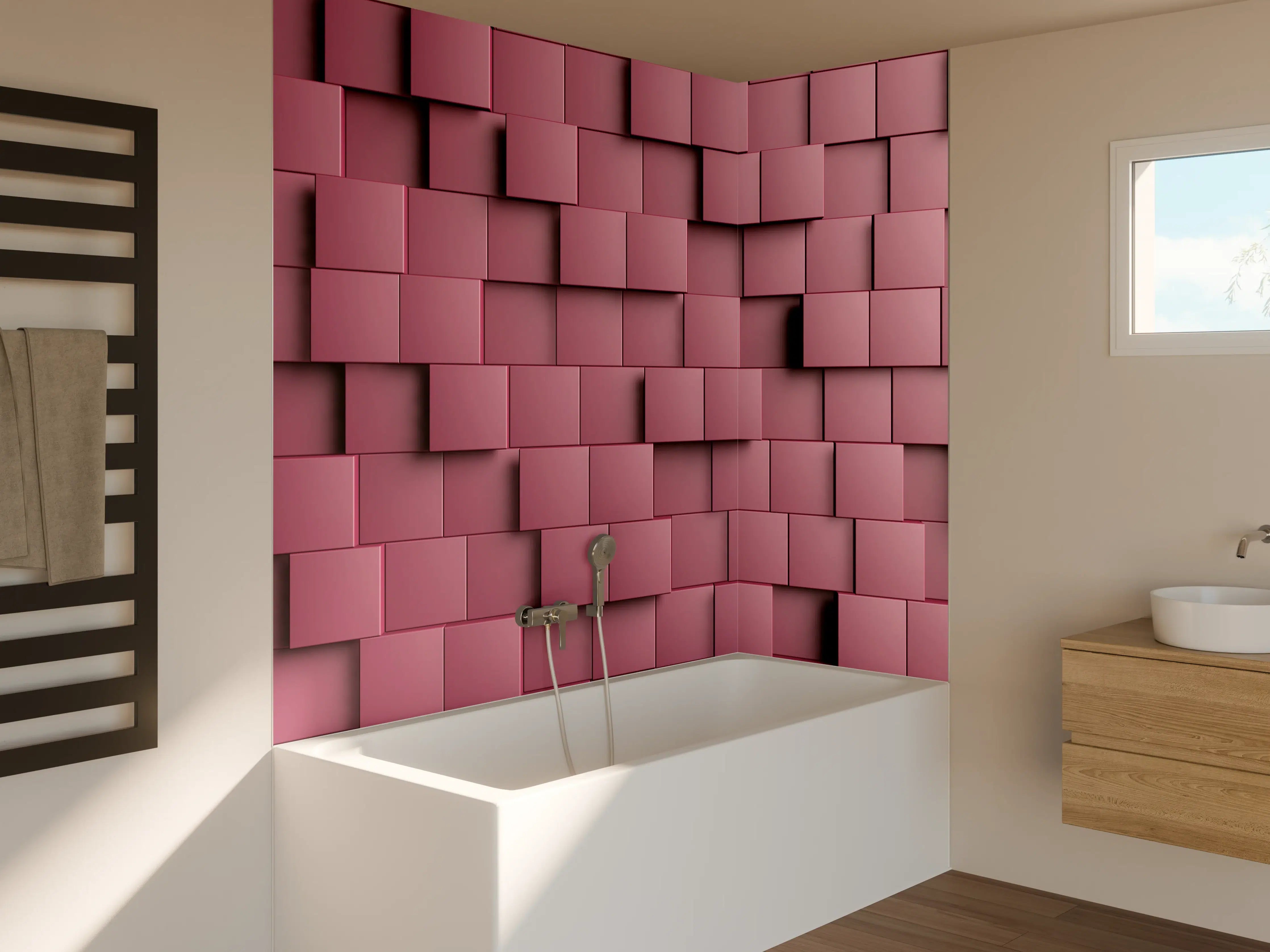 Badewannen-Rückwand - Rotes Würfel-Muster Hintergrund