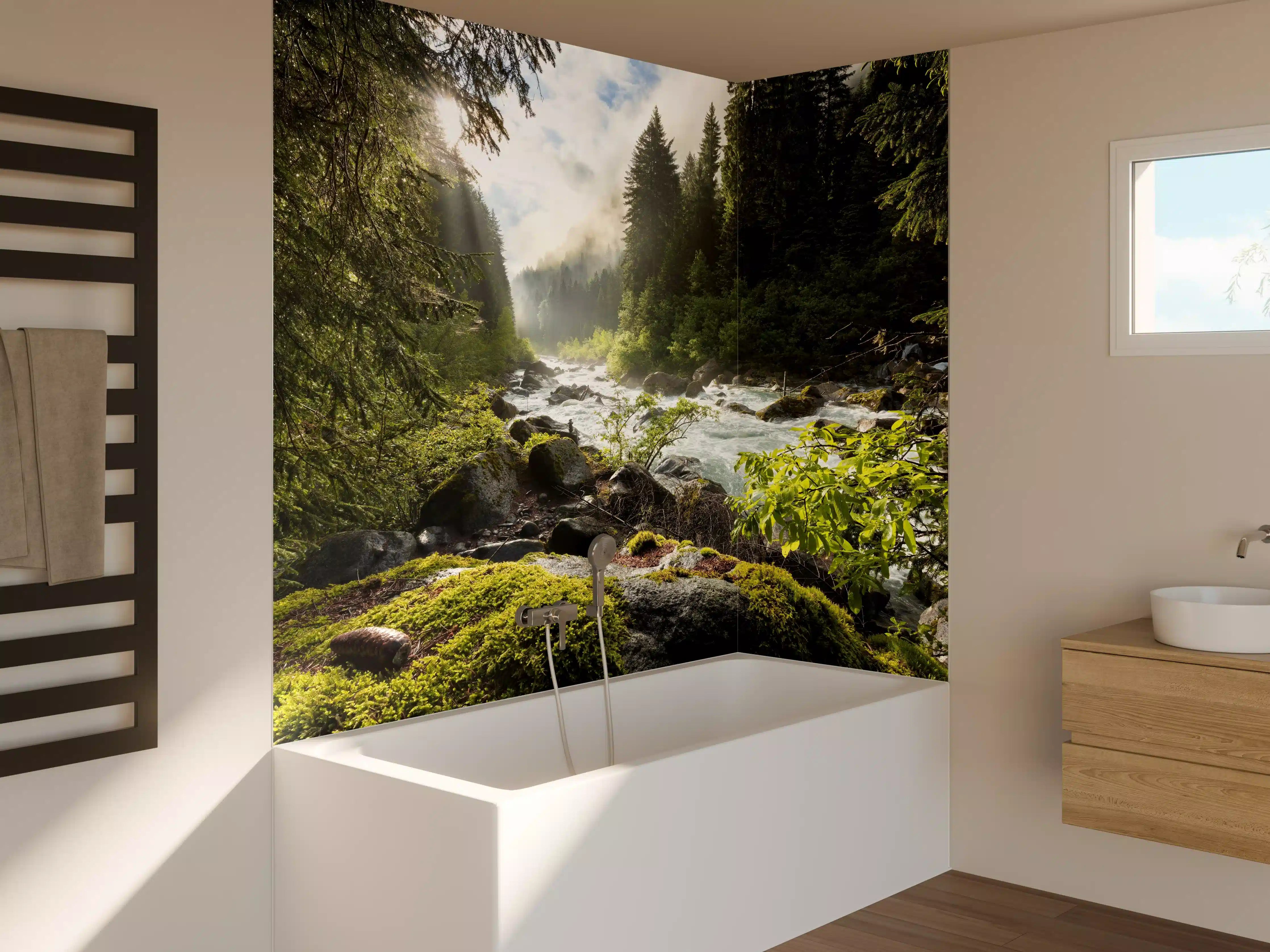 Badewannen-Rückwand - Ruhiger Fluss mitten im Wald