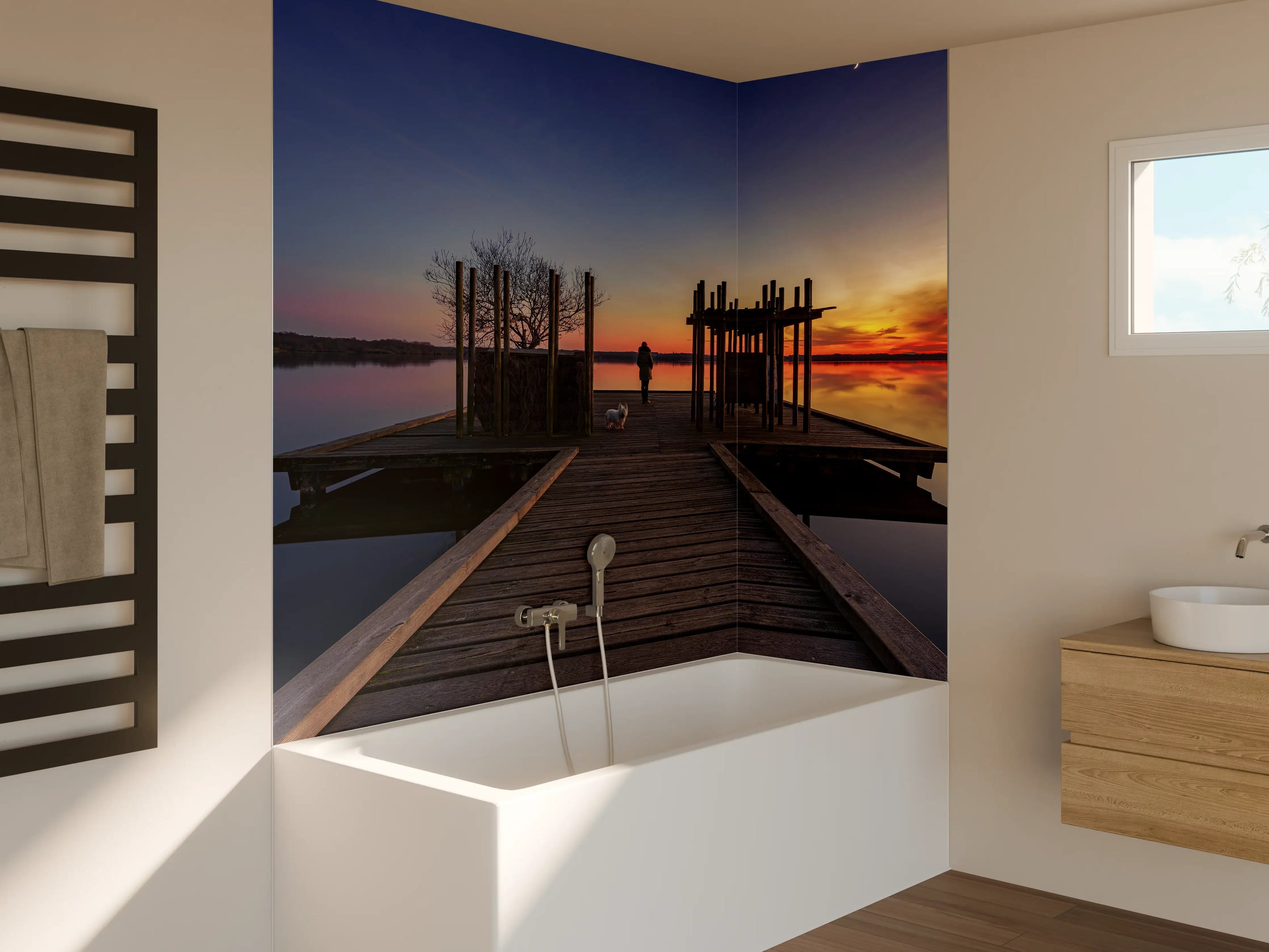 Badewannen-Rückwand - Ruhiger See bei Sonnenuntergang