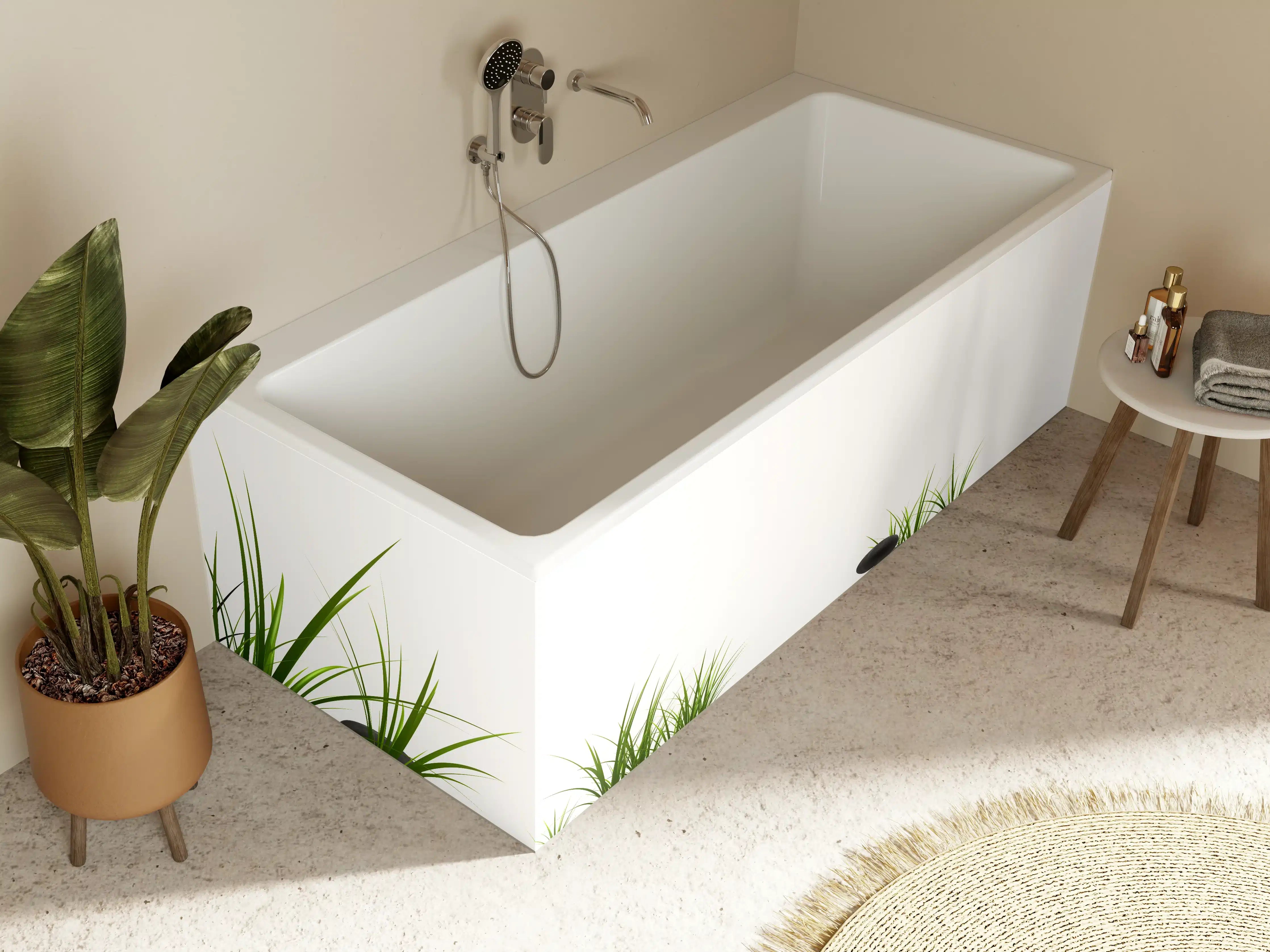 Badewannen-Rückwand - Ruhiges Steine Gefilde mit Gras und Wasser