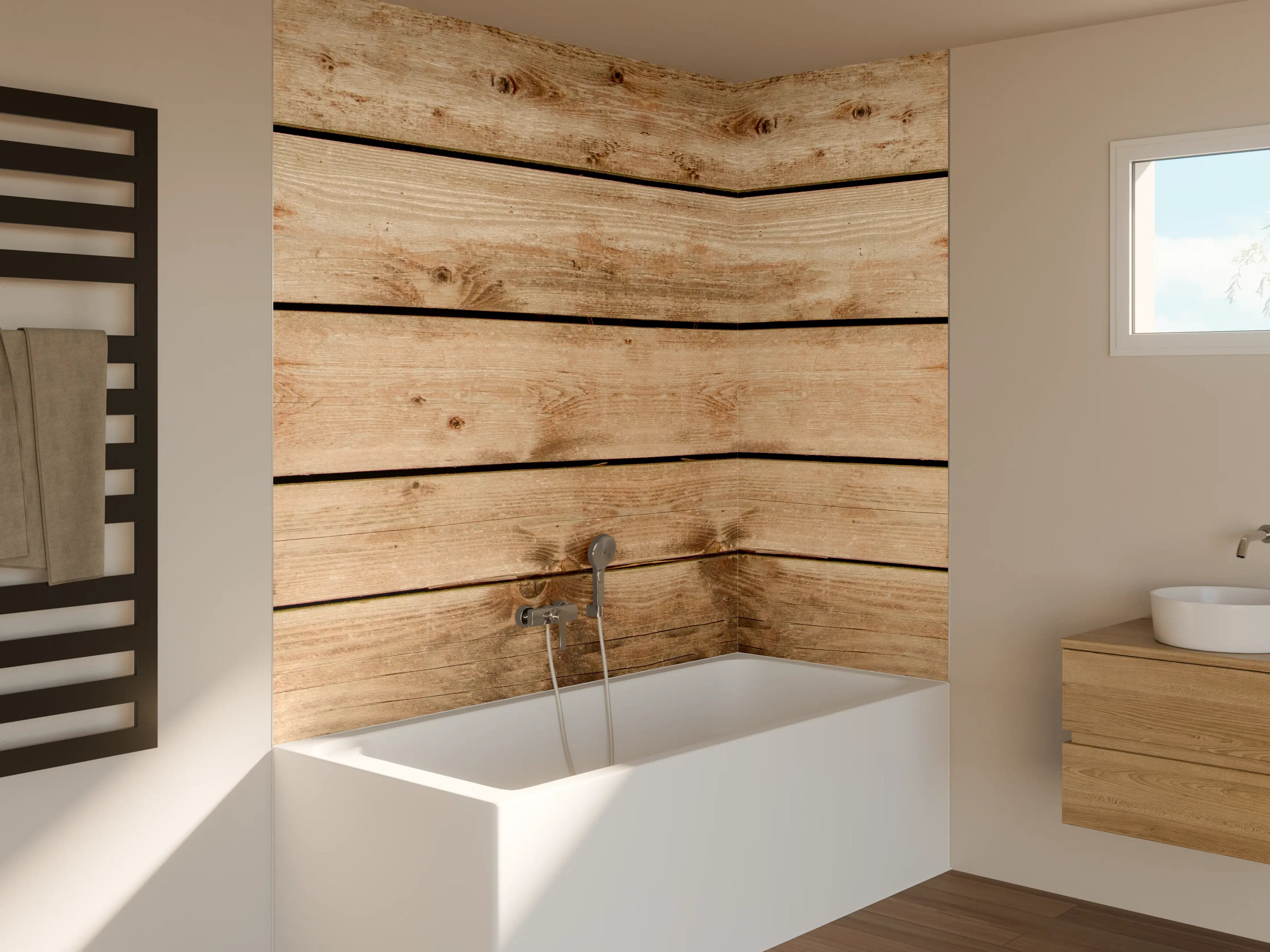 Badewannen-Rückwand - Rustikale Braun-Holz-Textur