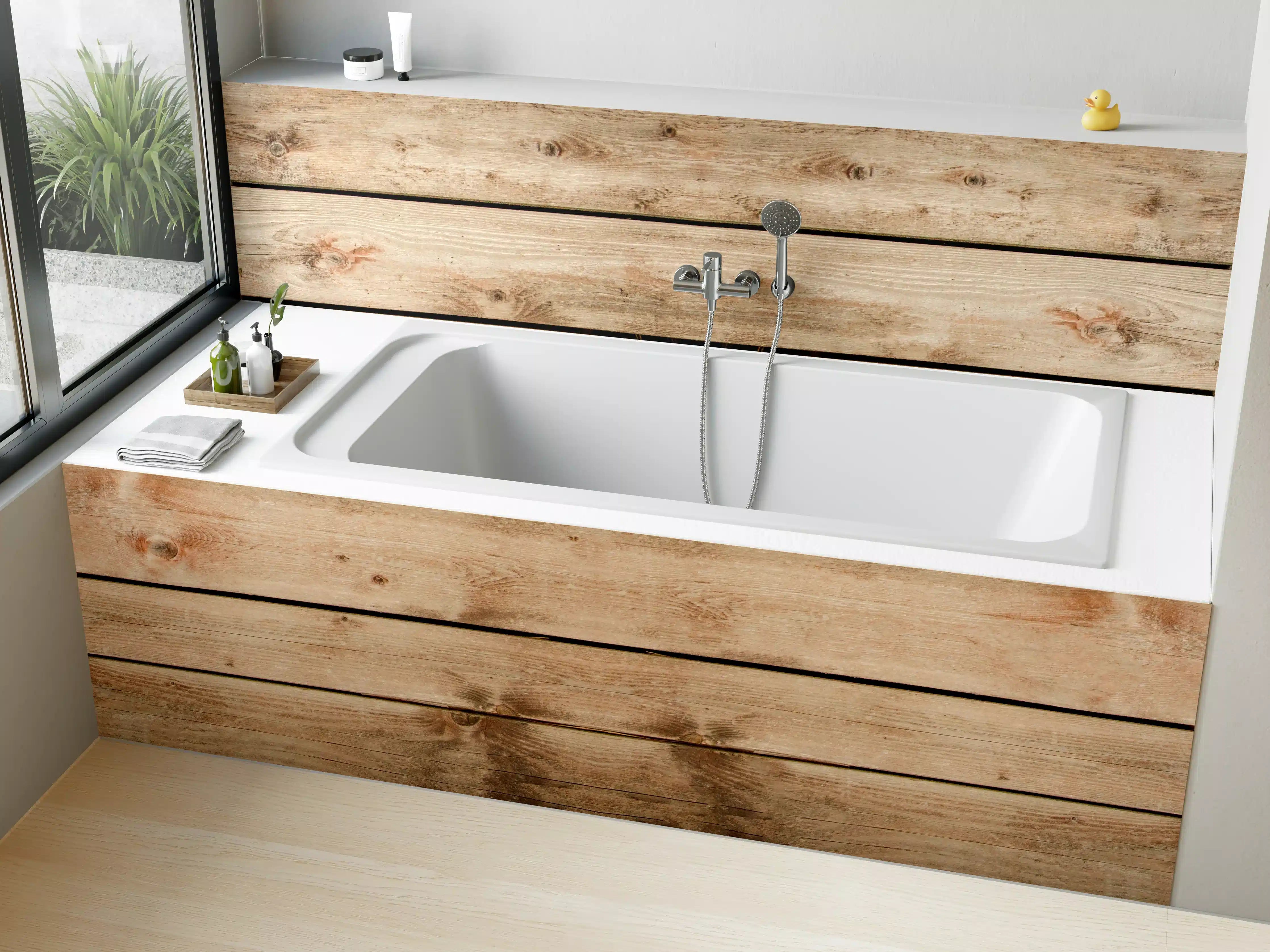 Badewannen-Rückwand - Rustikale Braun-Holz-Textur