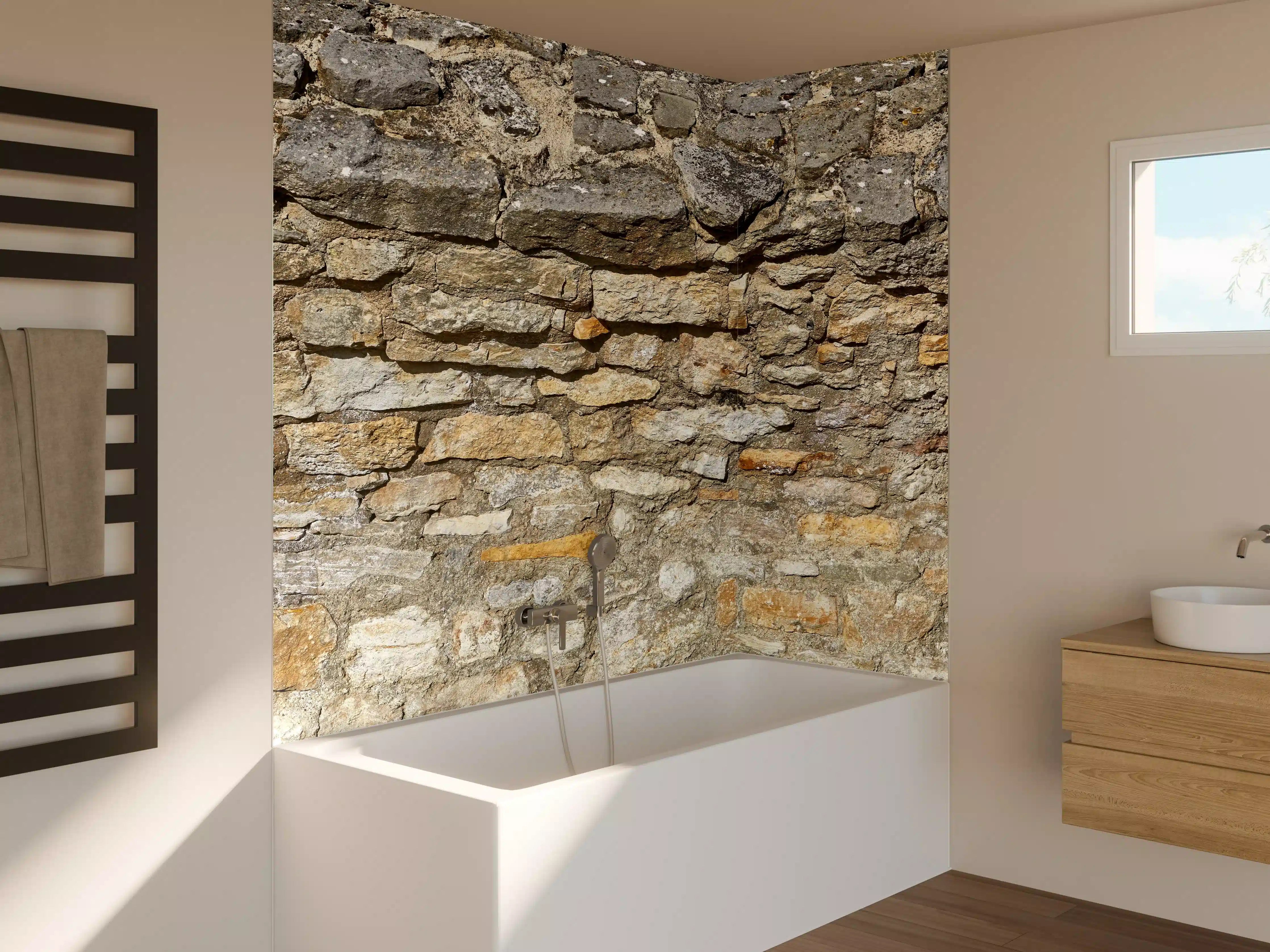 Badewannen-Rückwand - Rustikale Burgmauer
