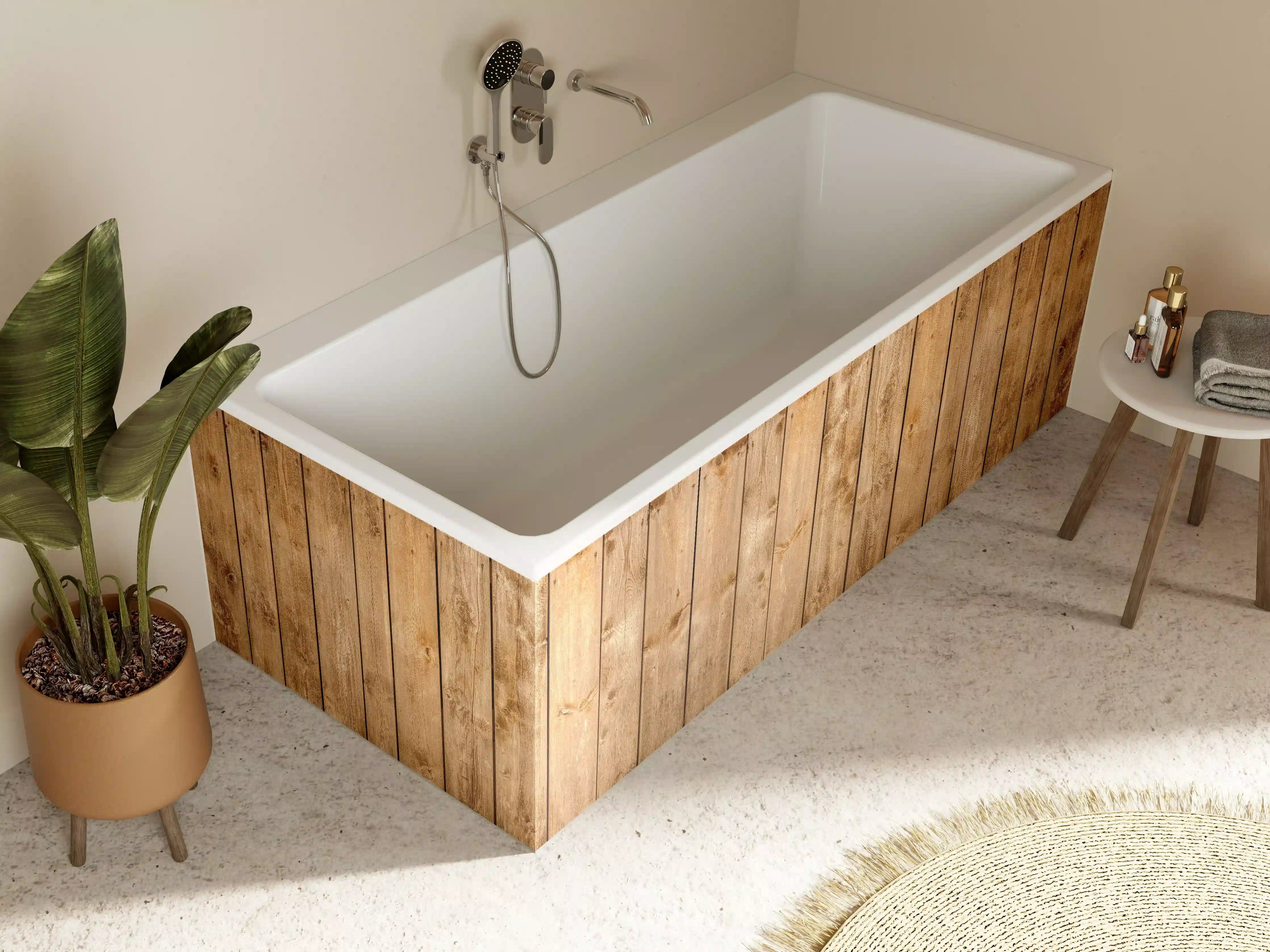 Badewannen-Rückwand - Rustikale Holzpaneele Braun