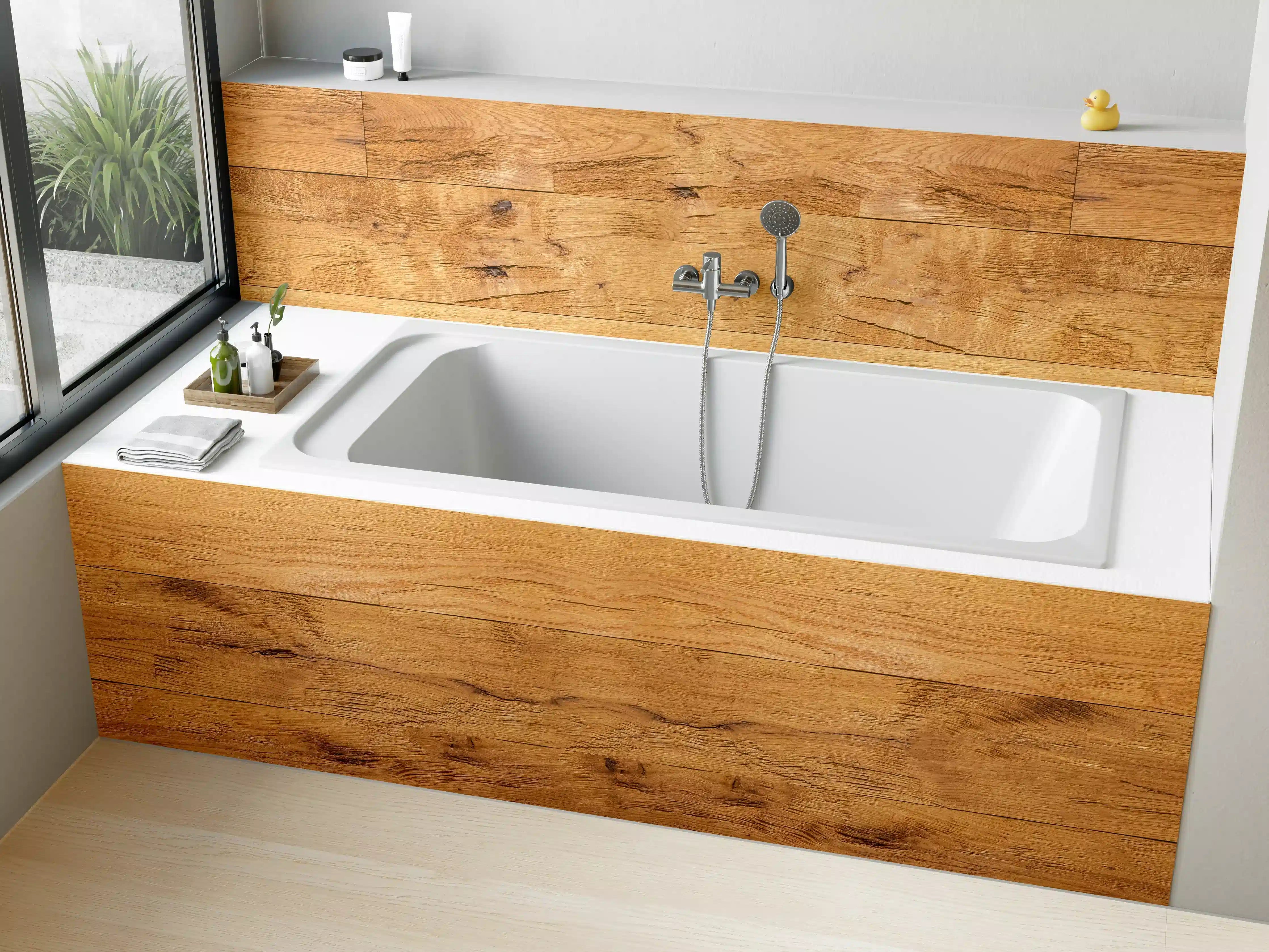 Badewannen-Rückwand - Rustikale Holzplatte