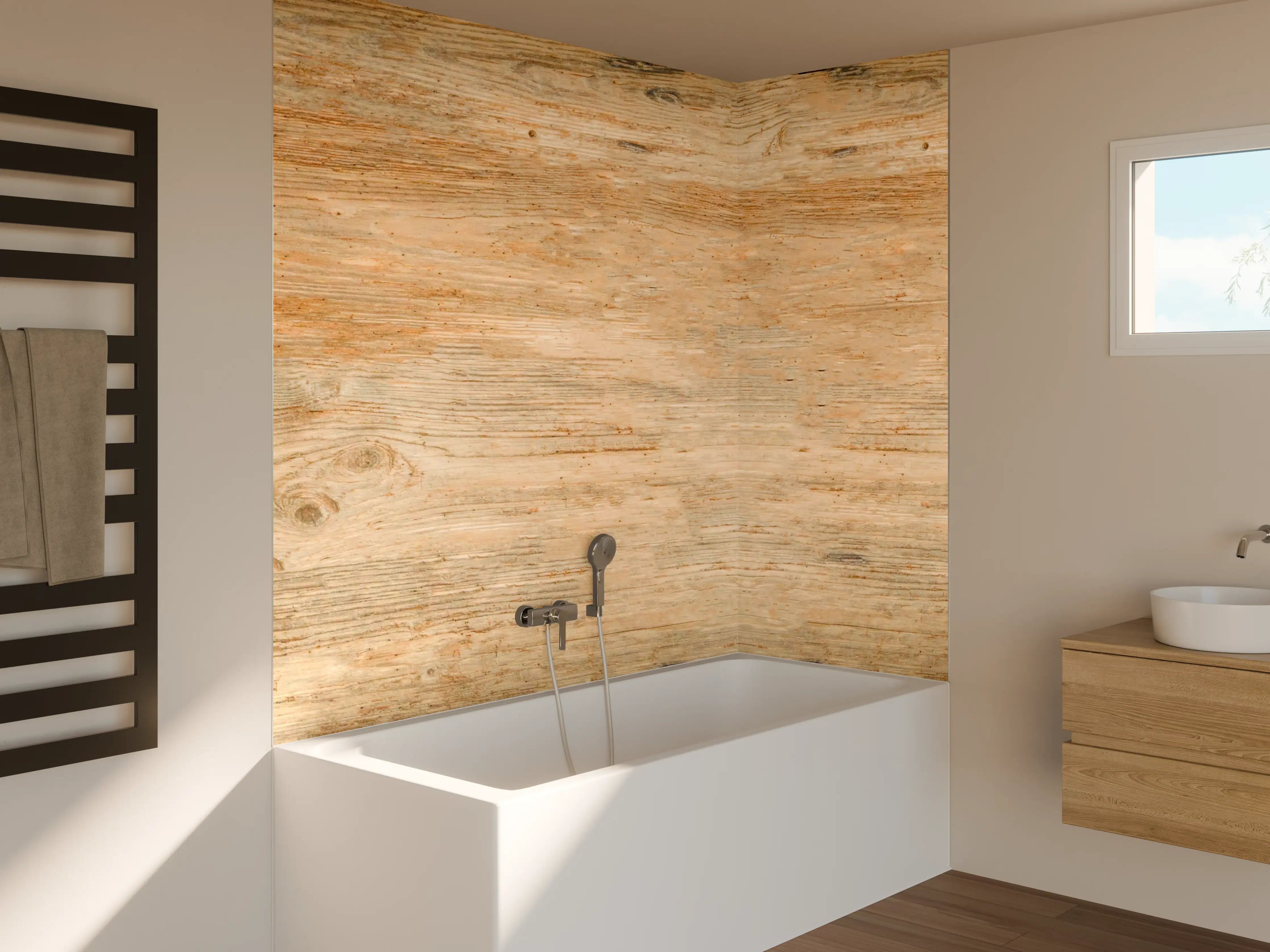 Badewannen-Rückwand - Rustikale Holztextur Panorama