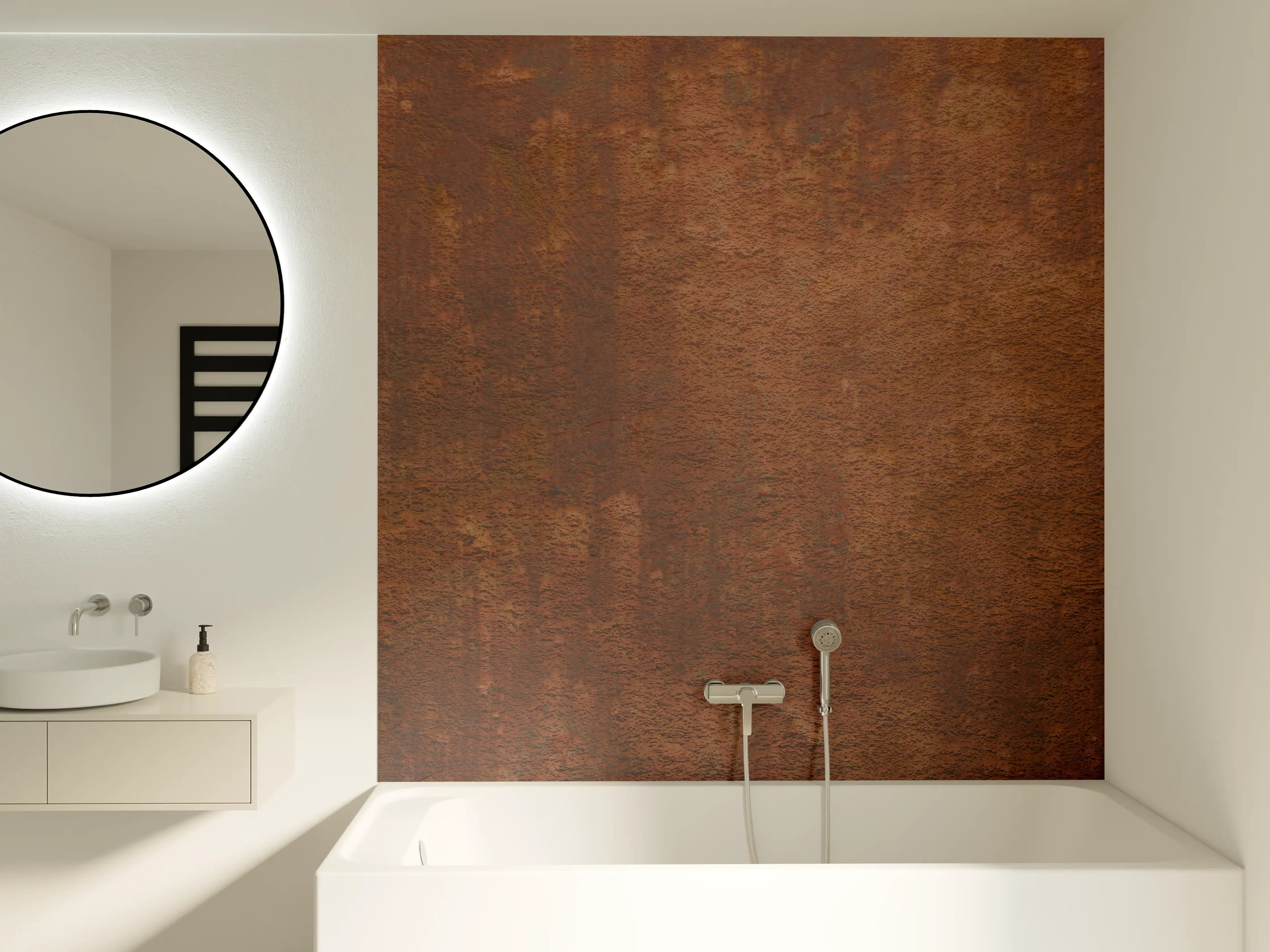 Badewannen-Rückwand - Rustikale Metallstruktur in Braun