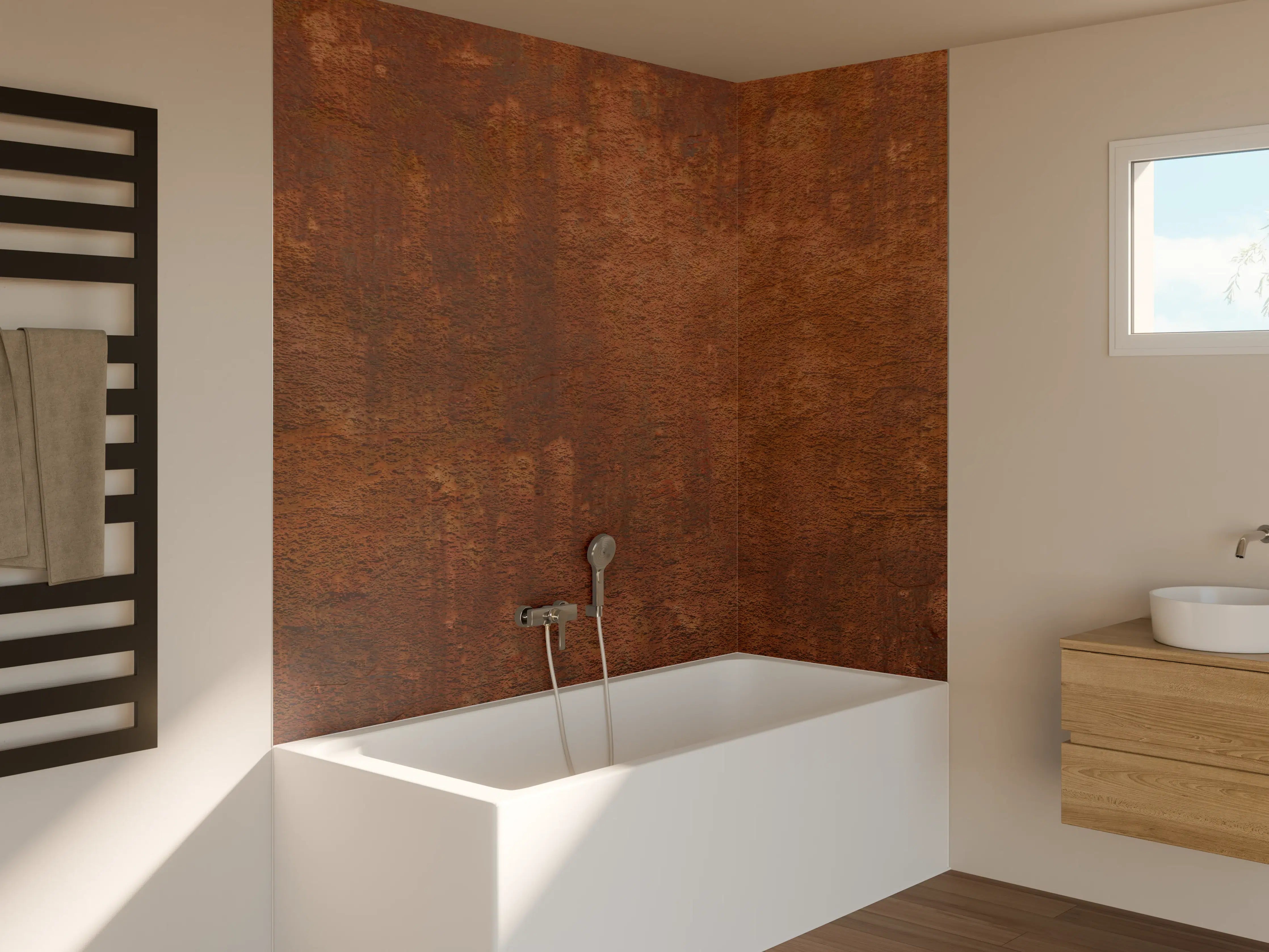 Badewannen-Rückwand - Rustikale Metallstruktur in Braun