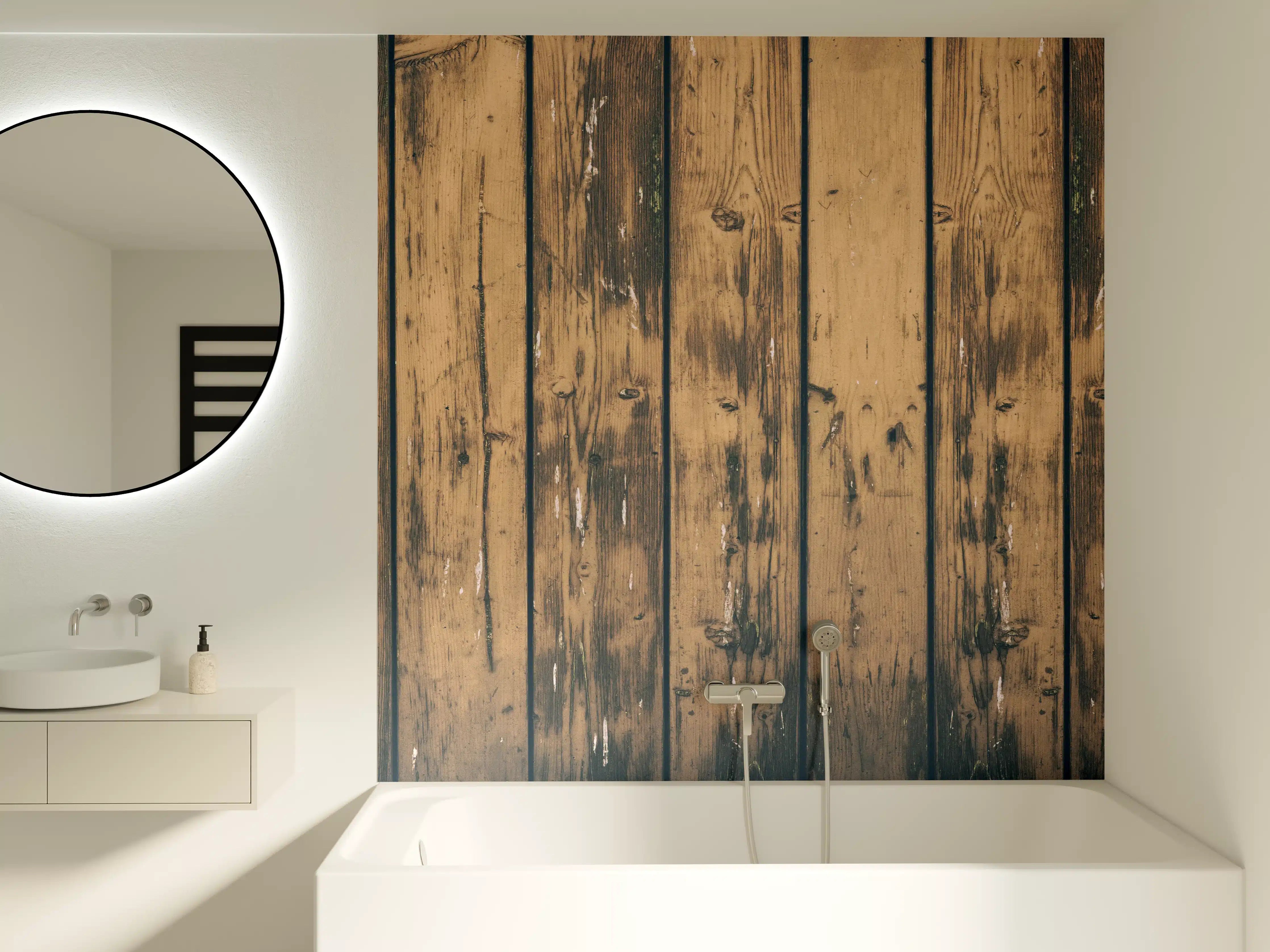 Badewannen-Rückwand - Rustikales Holz - Vintage