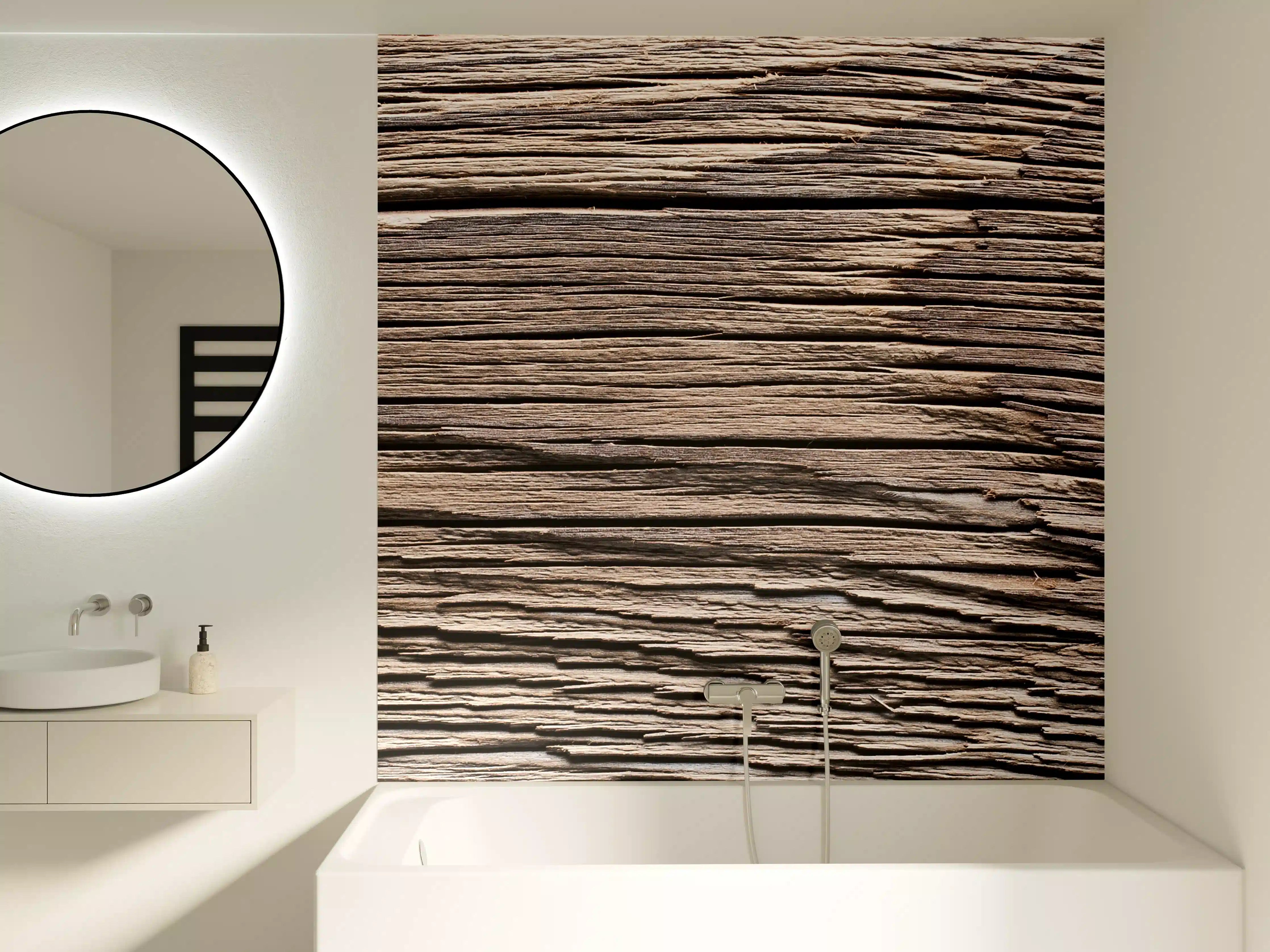 Badewannen-Rückwand - Rustikales Holzdetail mit natürlicher Maserung