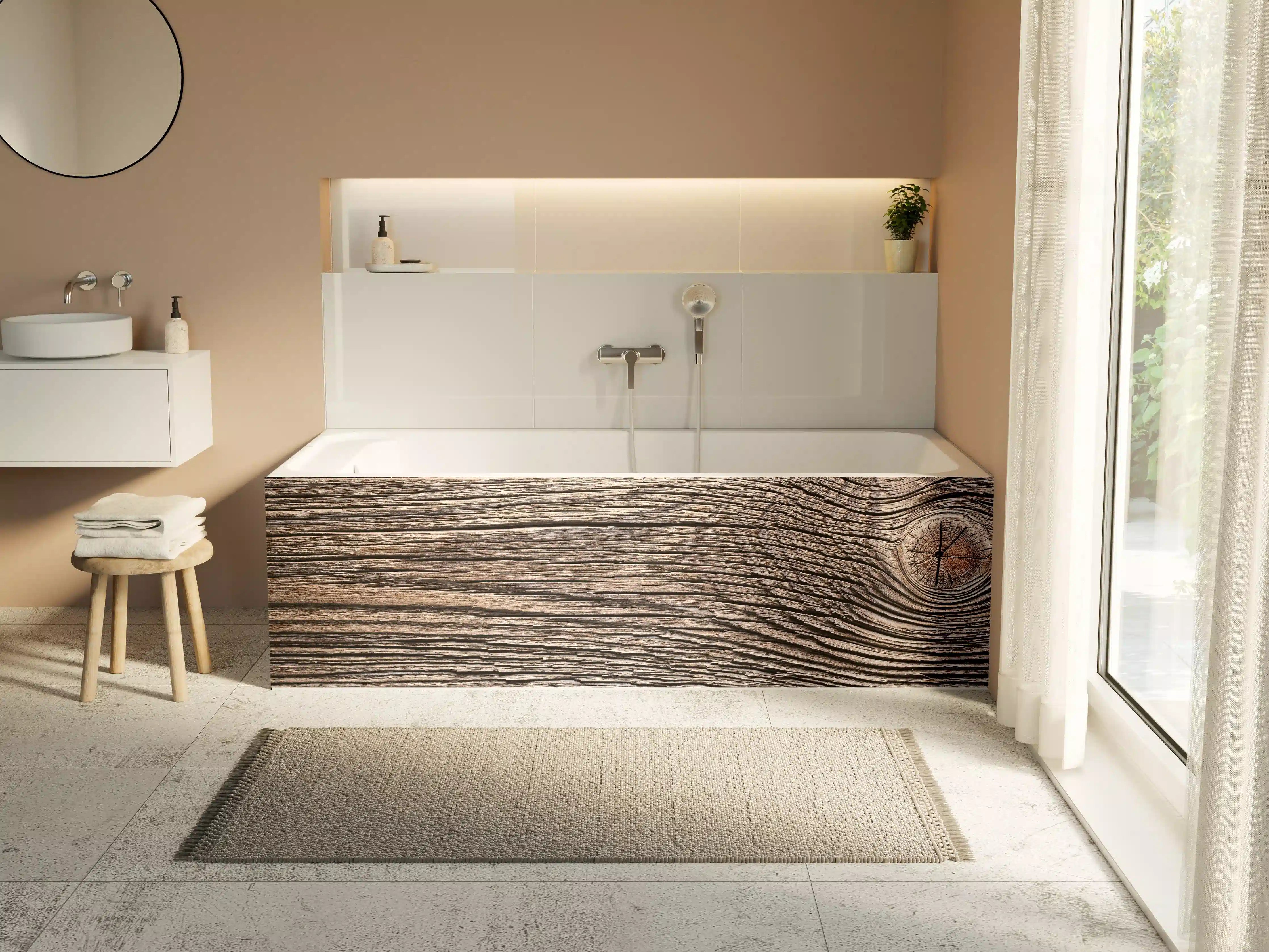 Badewannen-Rückwand - Rustikales Holzdetail mit natürlicher Maserung
