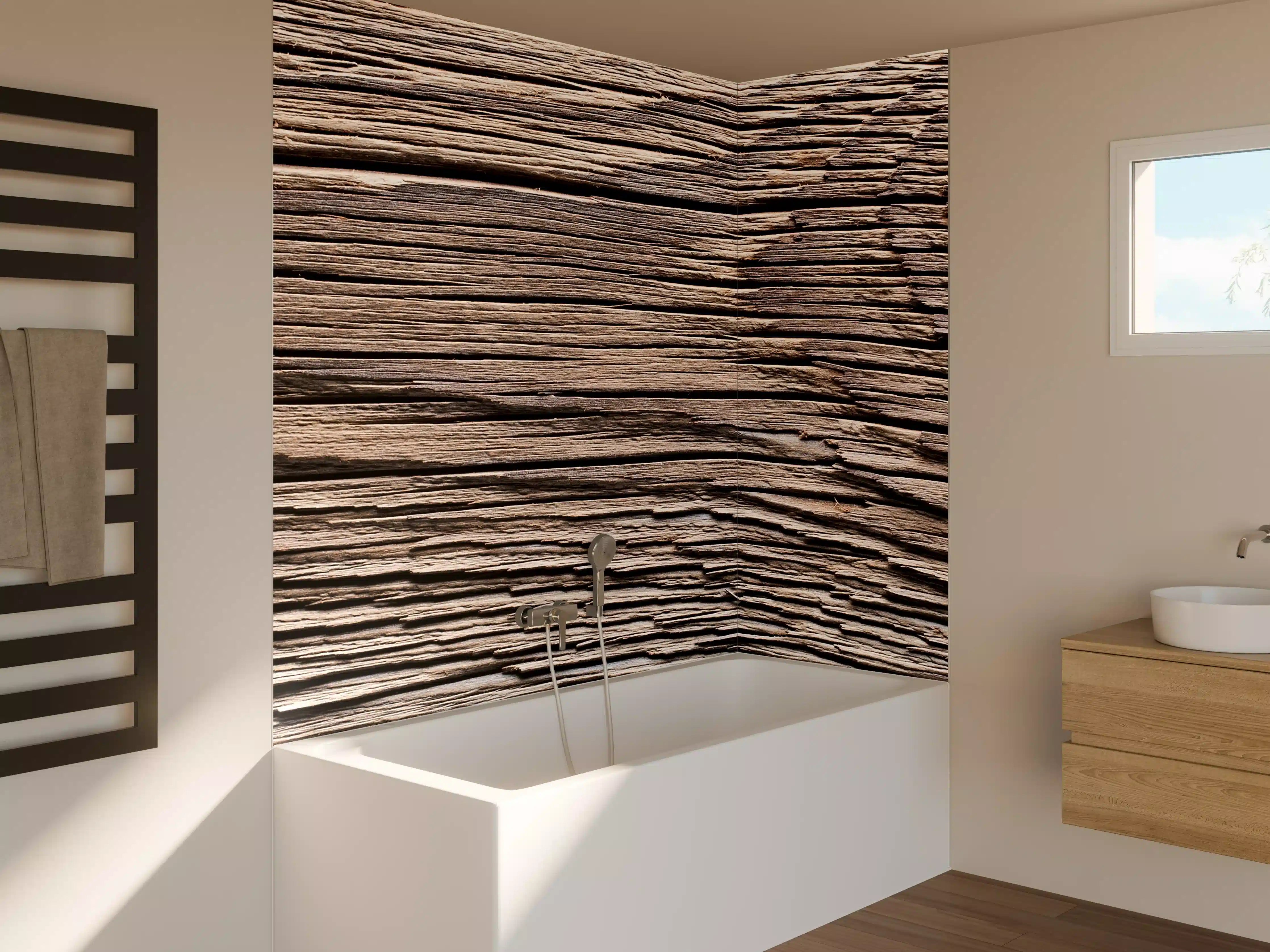 Badewannen-Rückwand - Rustikales Holzdetail mit natürlicher Maserung