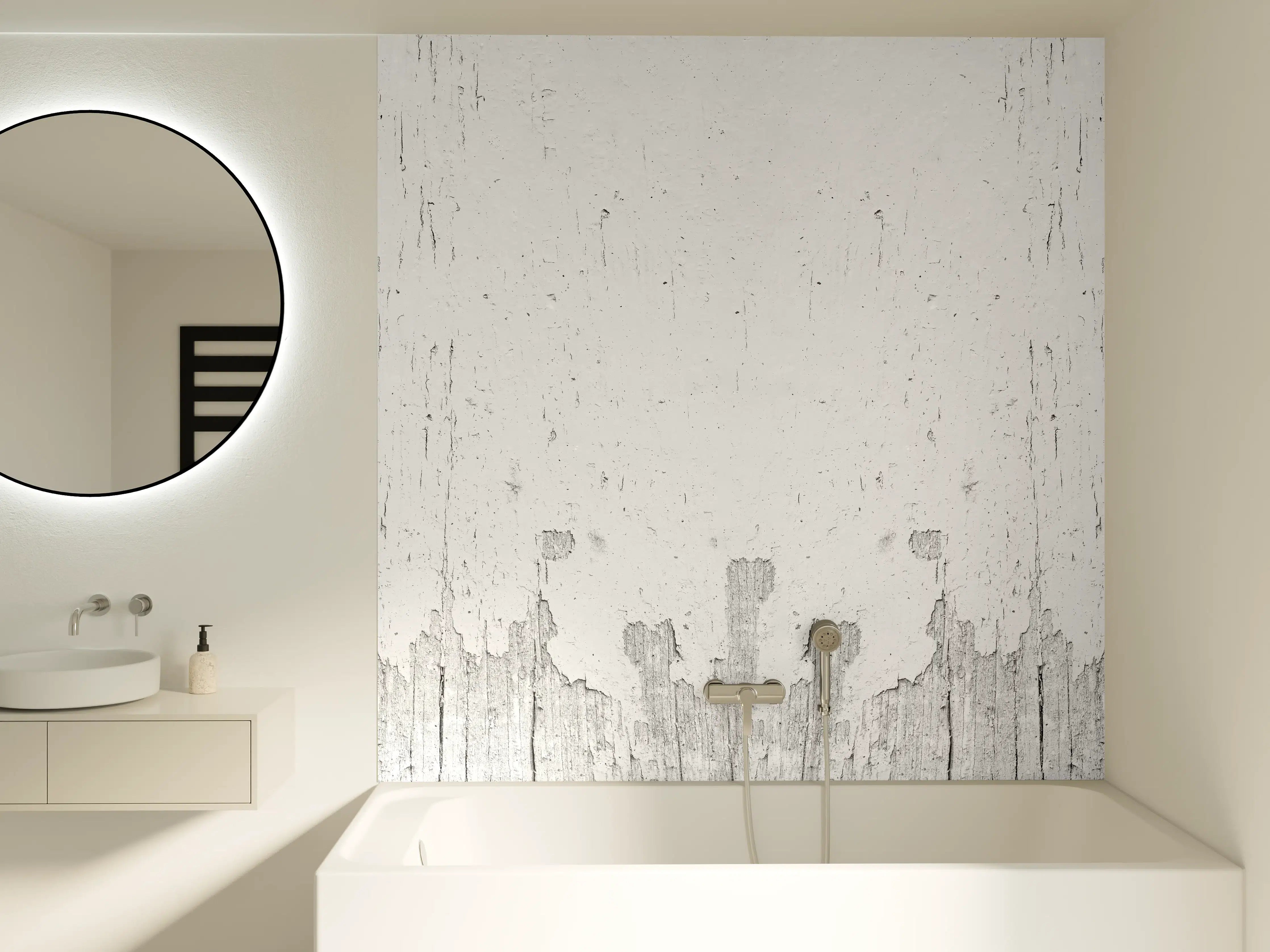 Badewannen-Rückwand - Rustikales weiß lackiertes Holz