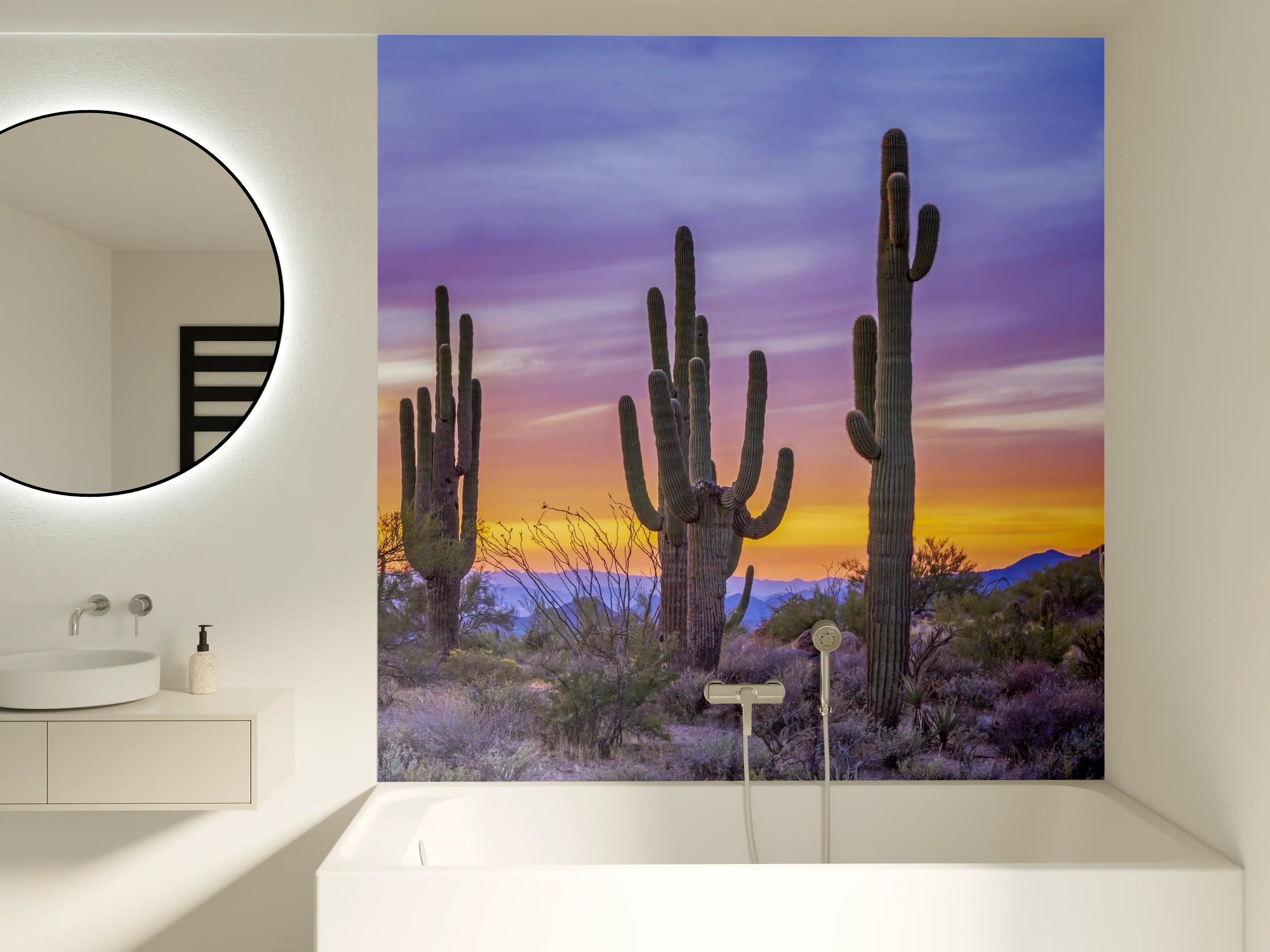 Badewannen-Rückwand - Saguaro-Kaktus bei Sonnenuntergang in Arizona