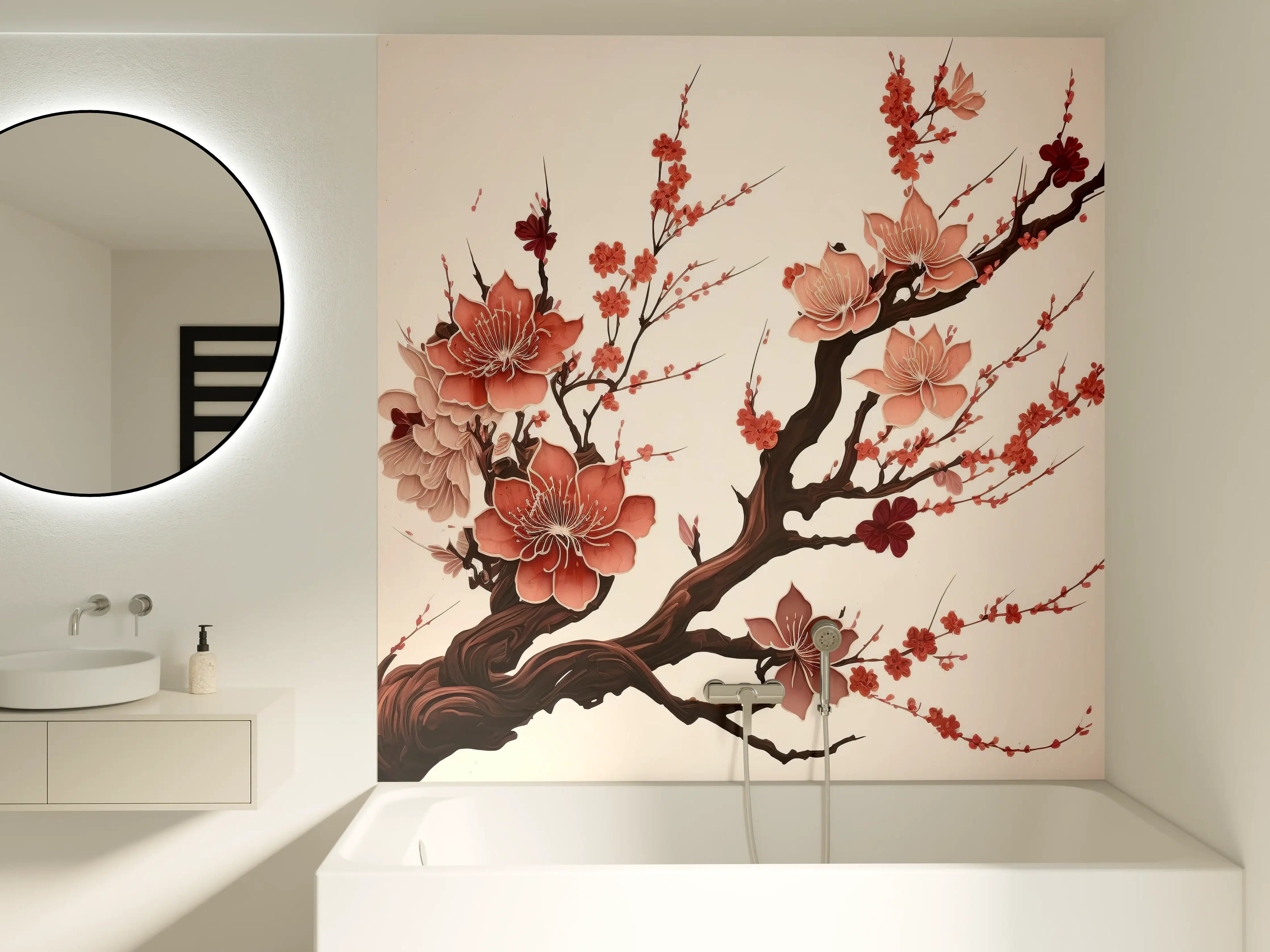 Badewannen-Rückwand - Sakura Kirschblüte Aquarell