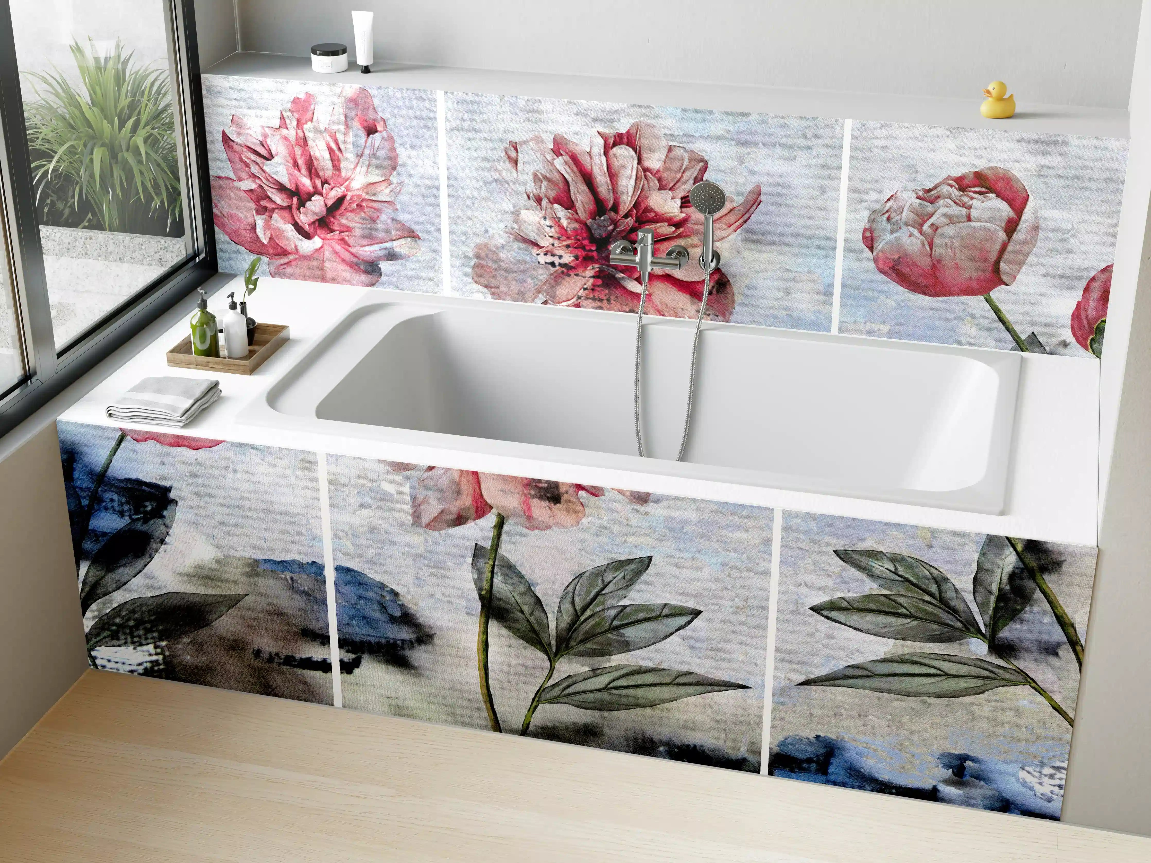 Badewannen-Rückwand - Sammlung von rosa Blumen - Ölgemälden