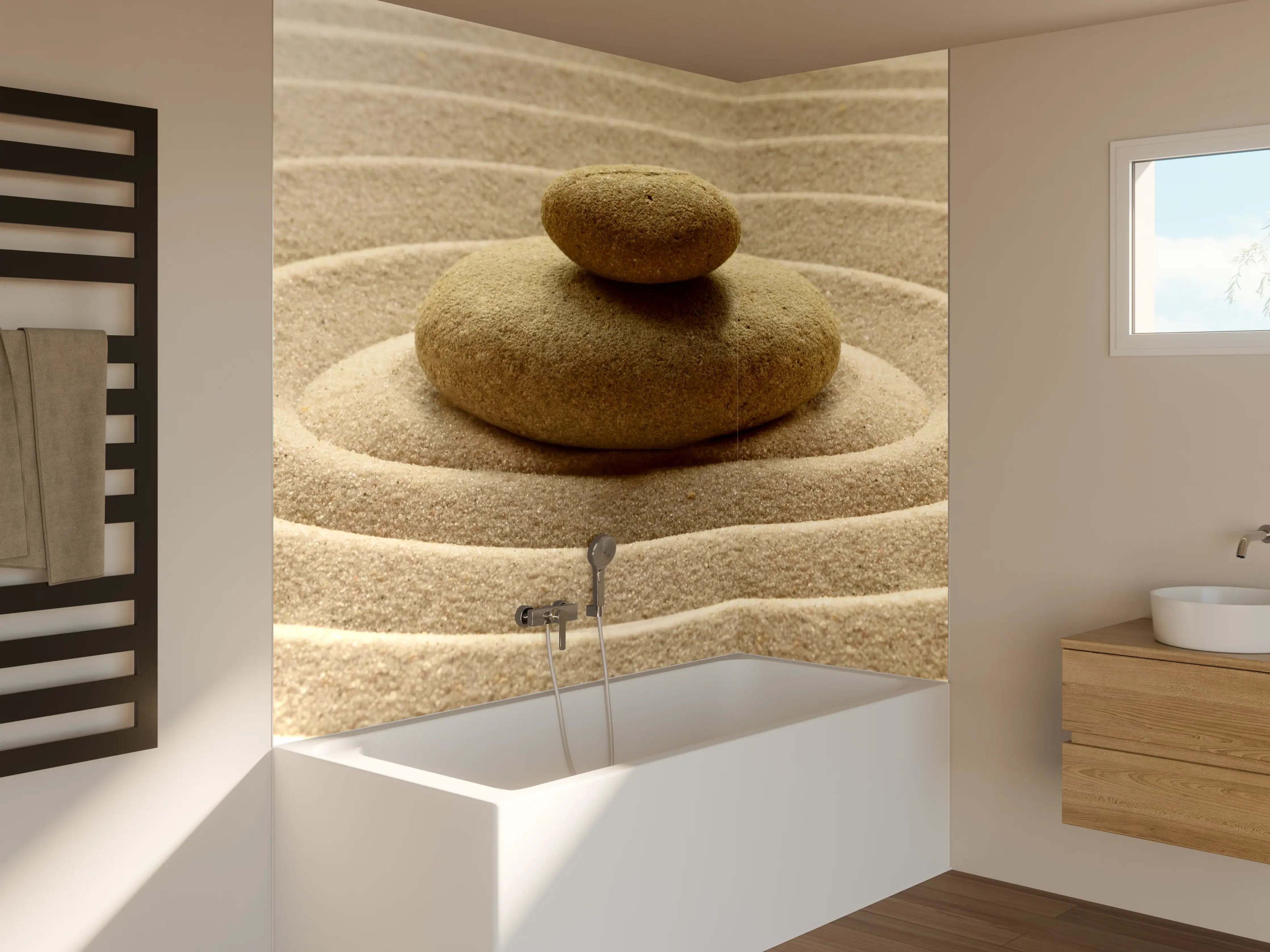 Badewannen-Rückwand - Sand im Zen-Garten