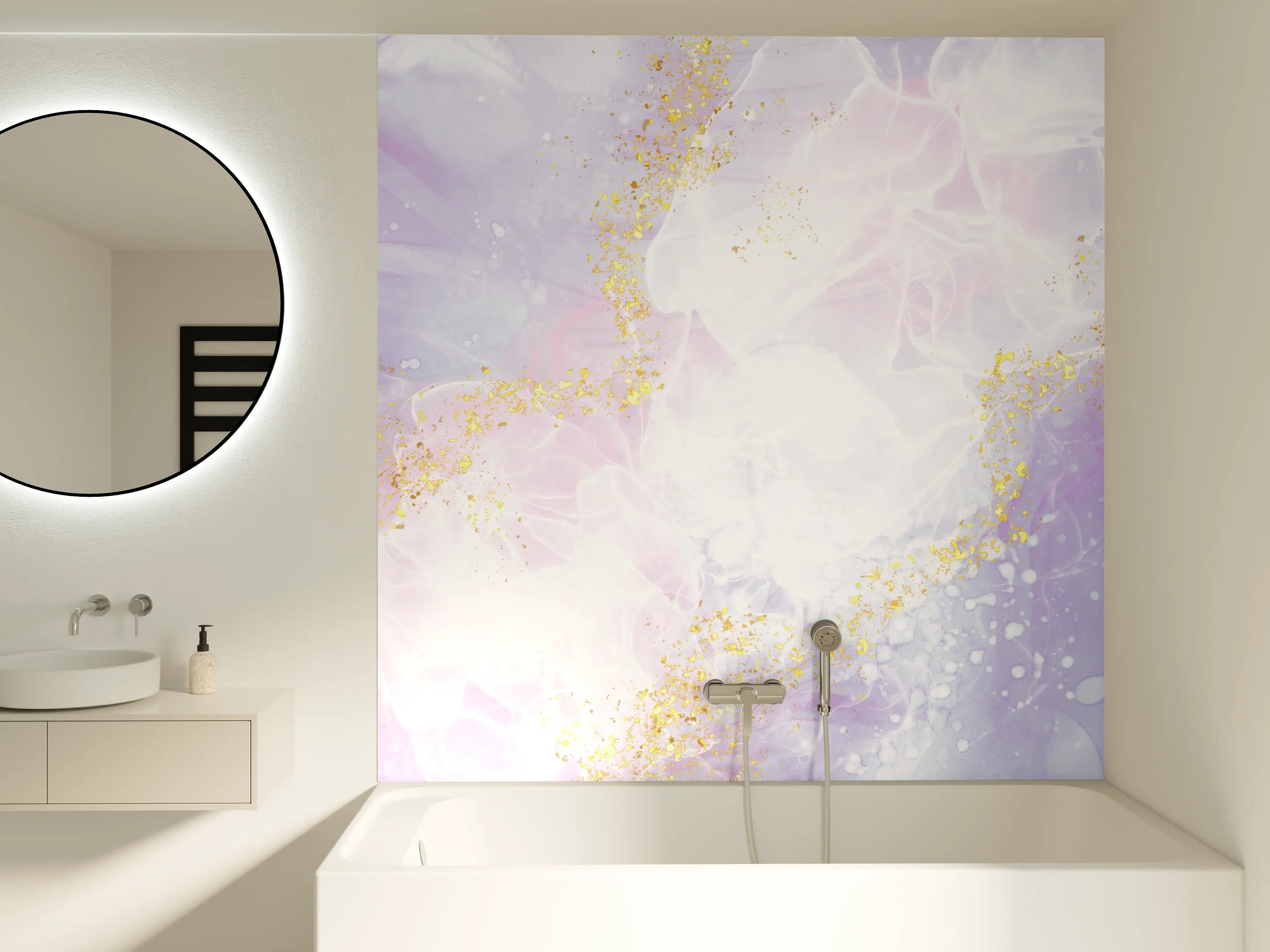 Badewannen-Rückwand - Sanft fließende Pastellfarben mit goldenen Akzenten