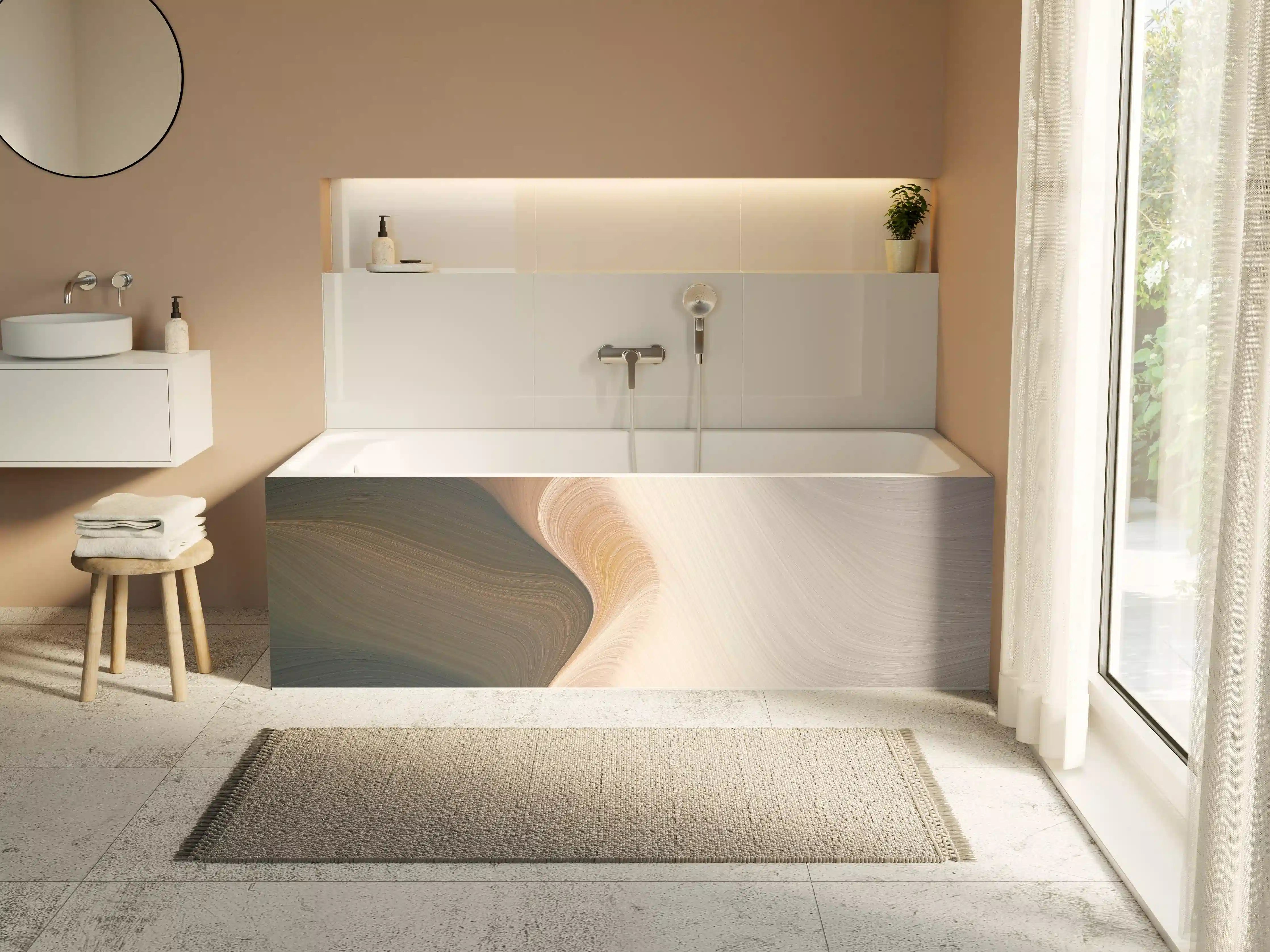 Badewannen-Rückwand - Sanfte Beige- und Cremetöne mit eleganter Musterung