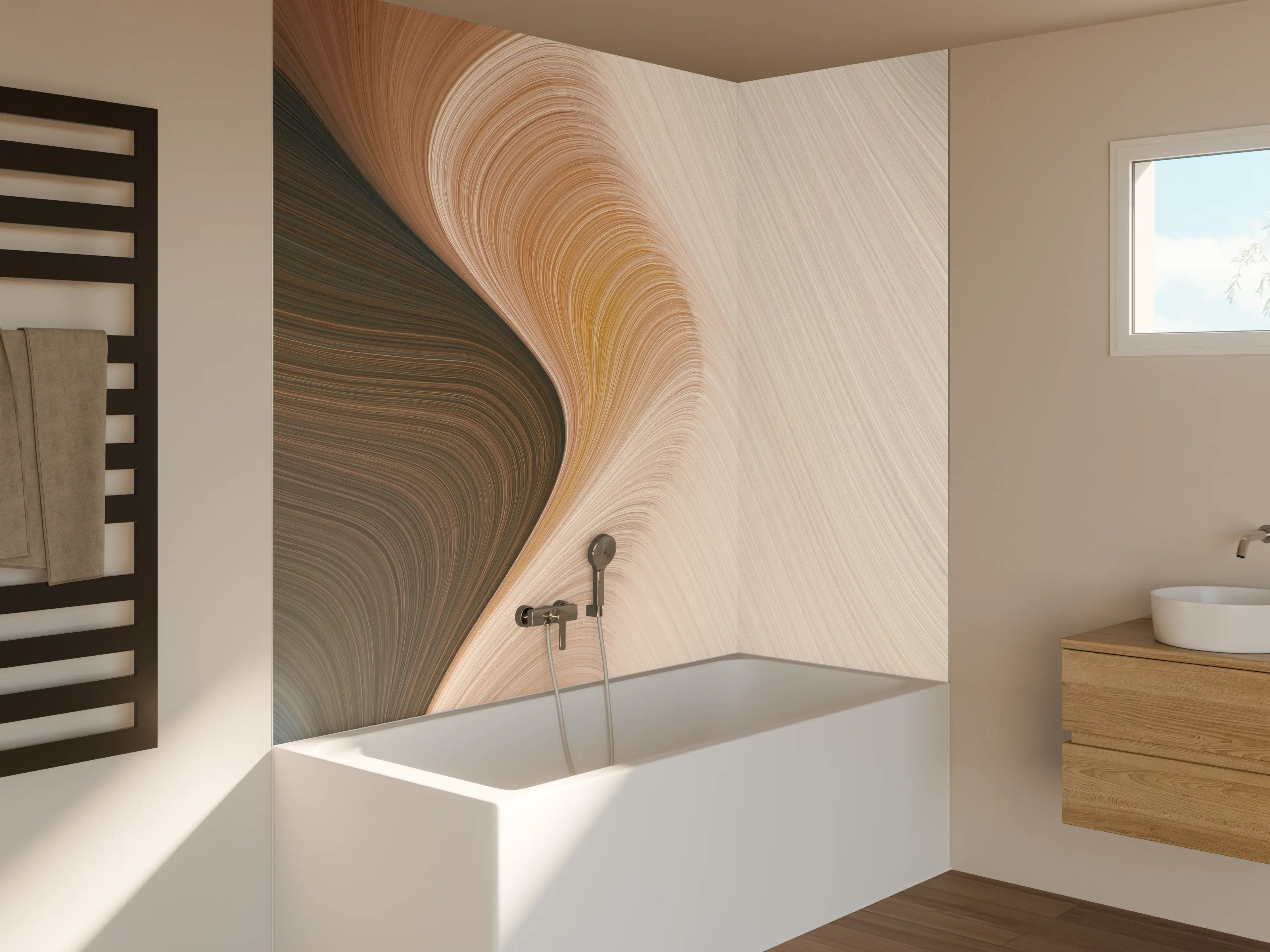 Badewannen-Rückwand - Sanfte Beige- und Cremetöne mit eleganter Musterung