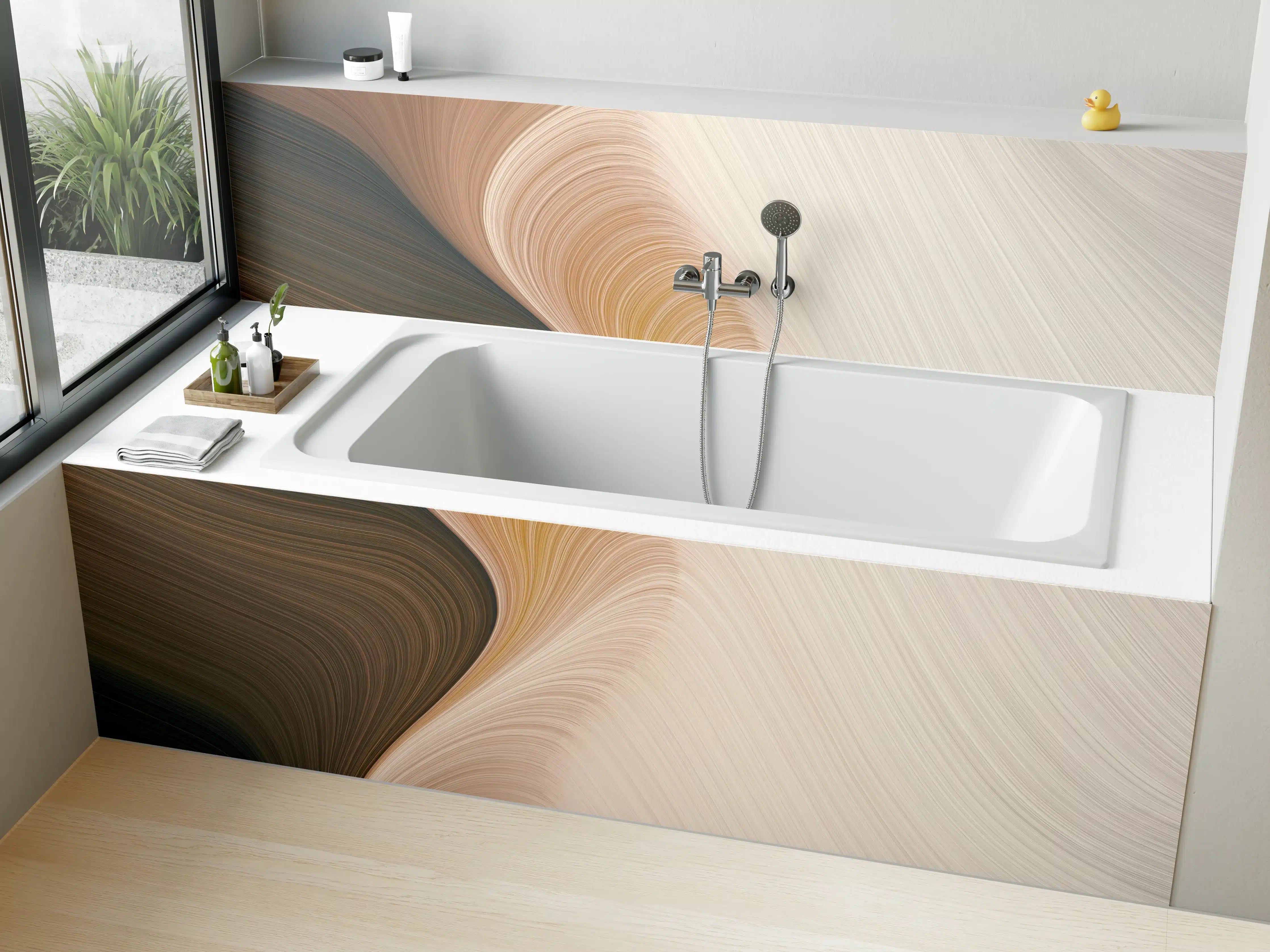 Badewannen-Rückwand - Sanfte Beige- und Cremetöne mit eleganter Musterung