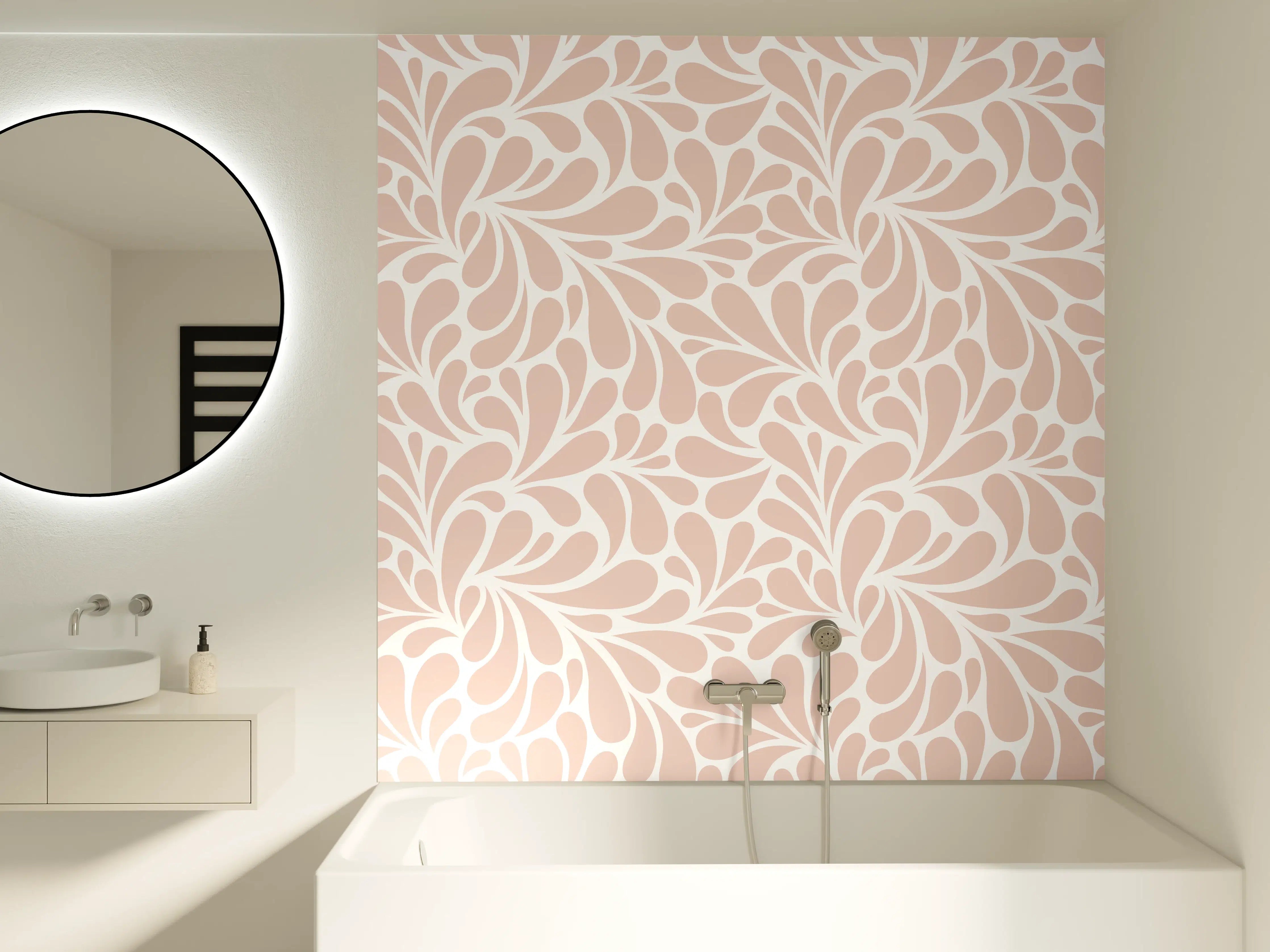 Badewannen-Rückwand - Sanfte Beigetöne mit filigranem Blattmuster