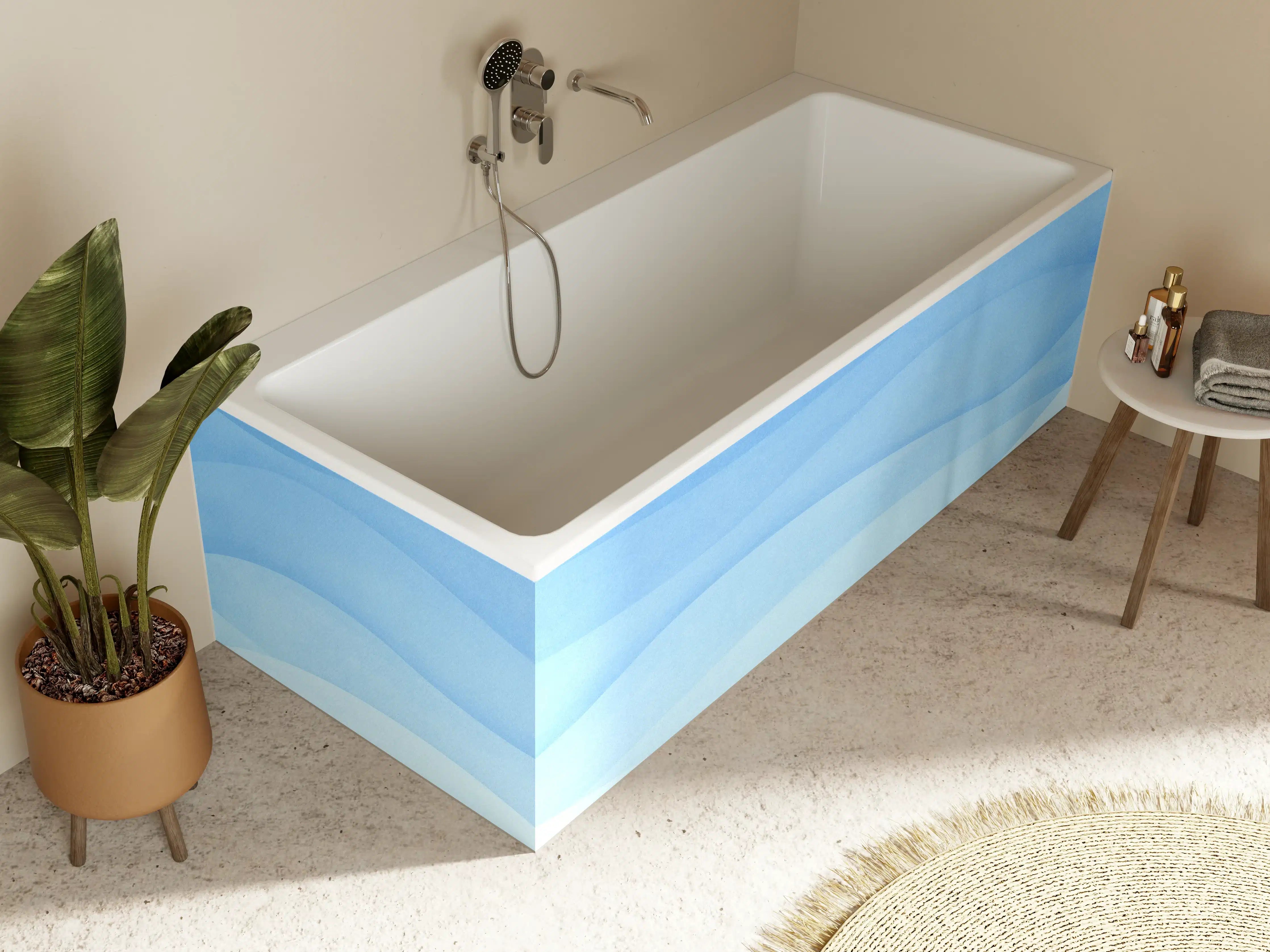 Badewannen-Rückwand - Sanfte Blau-Gradienten-Wellen