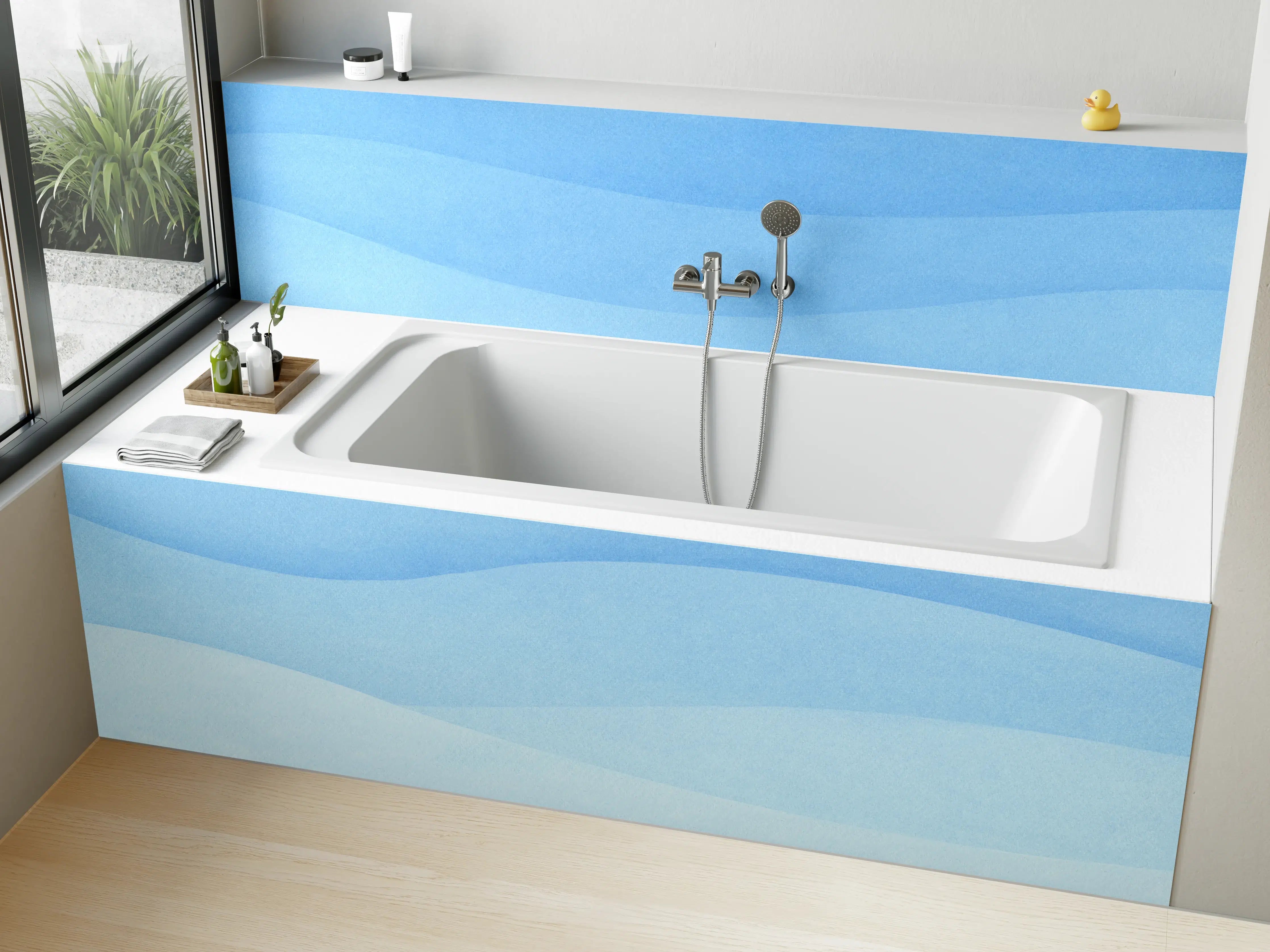 Badewannen-Rückwand - Sanfte Blau-Gradienten-Wellen