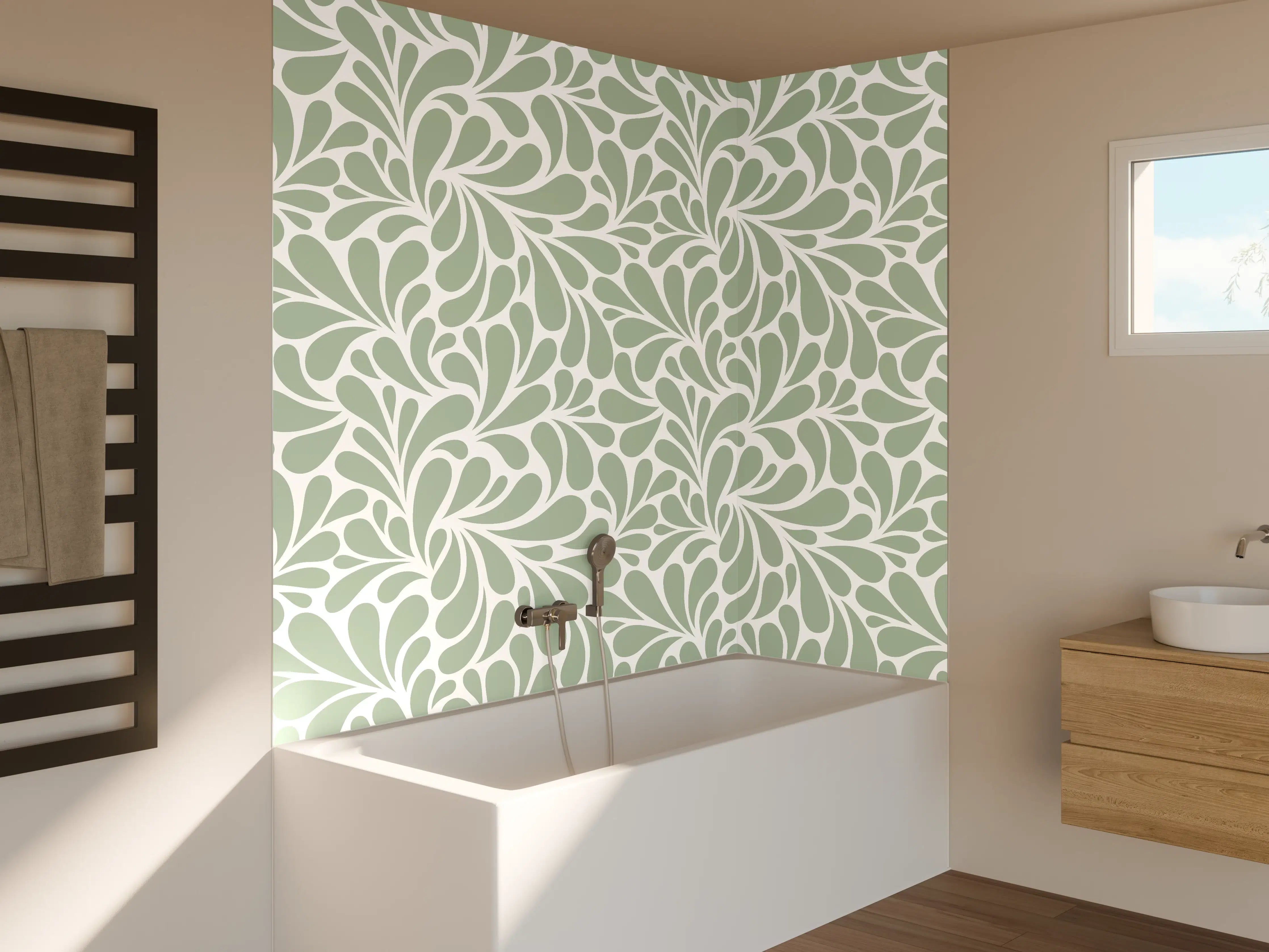 Badewannen-Rückwand - Sanfte Blautöne und elegantes Muster
