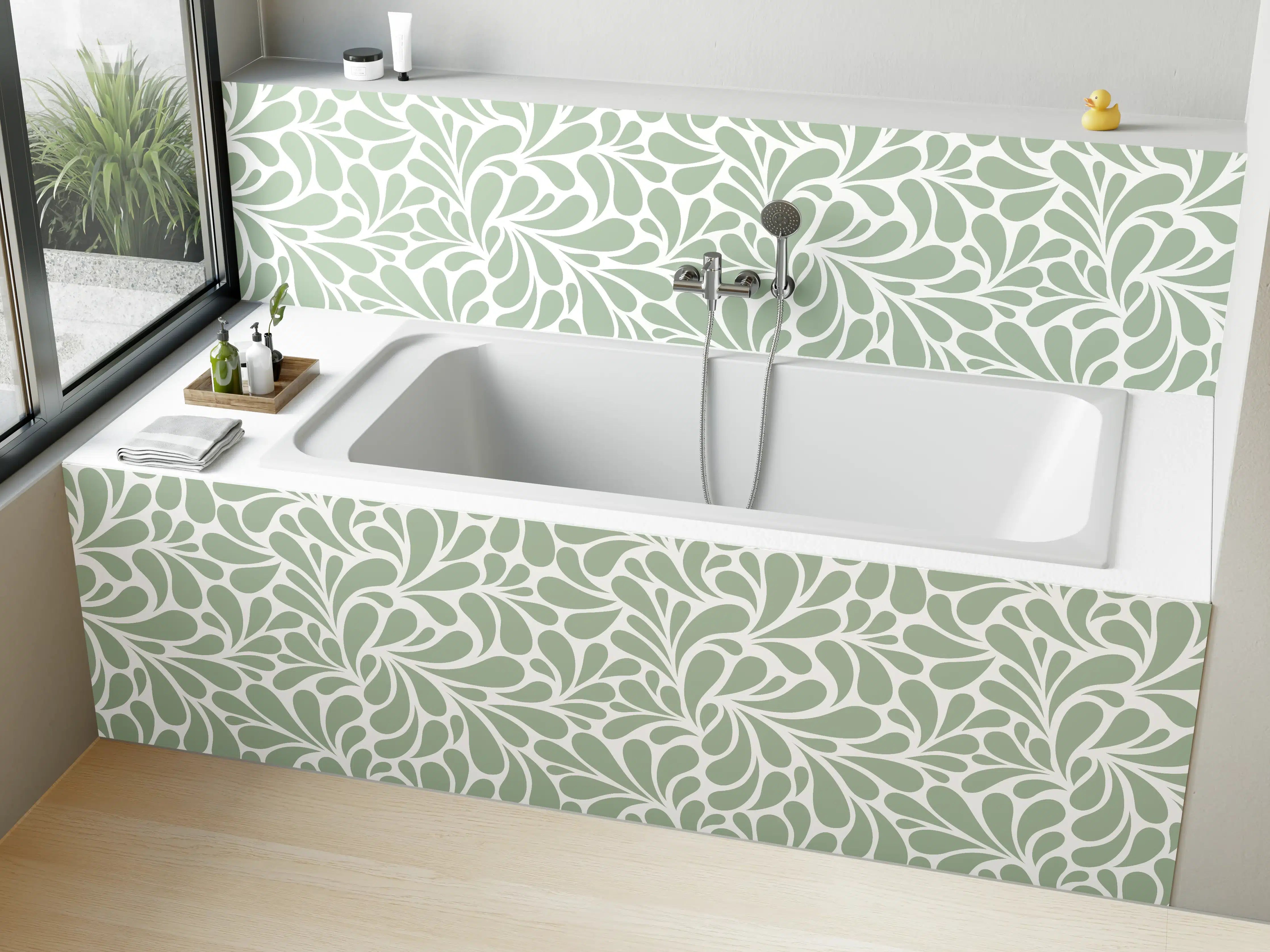 Badewannen-Rückwand - Sanfte Blautöne und elegantes Muster