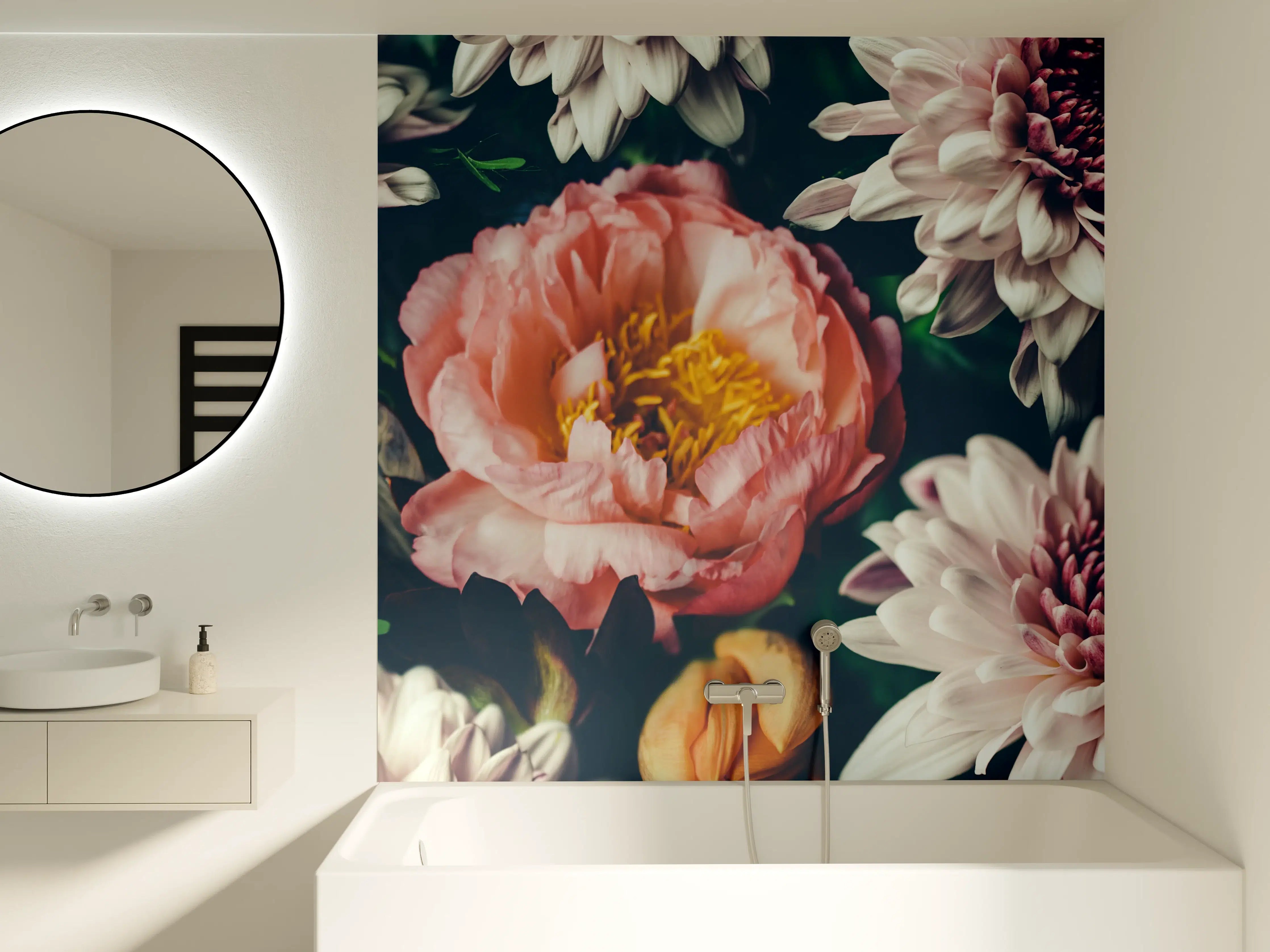 Badewannen-Rückwand - Sanfte Blüten im Blumenmeer