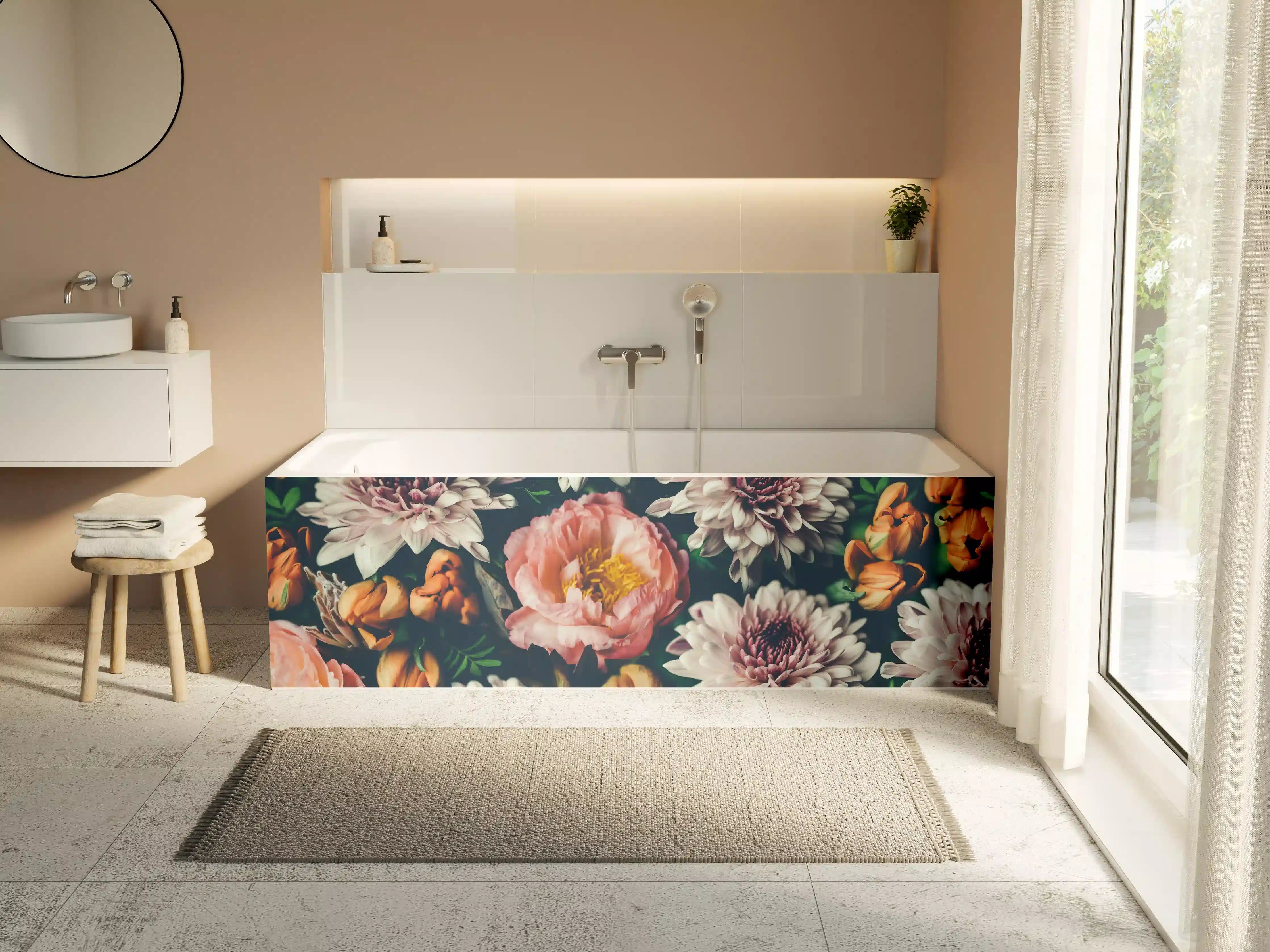 Badewannen-Rückwand - Sanfte Blüten im Blumenmeer