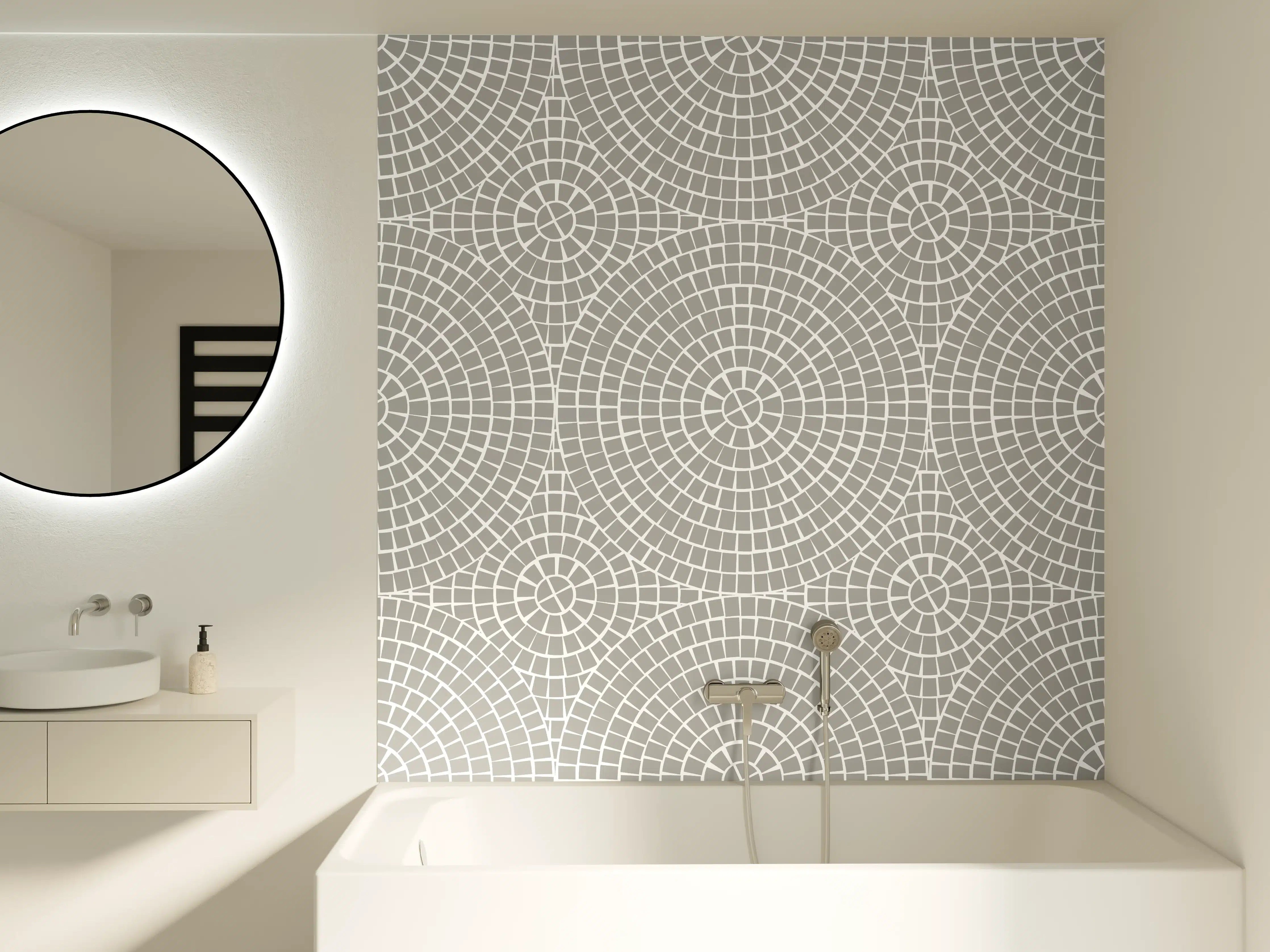 Badewannen-Rückwand - Sanfte Grau-Welten in Weiß