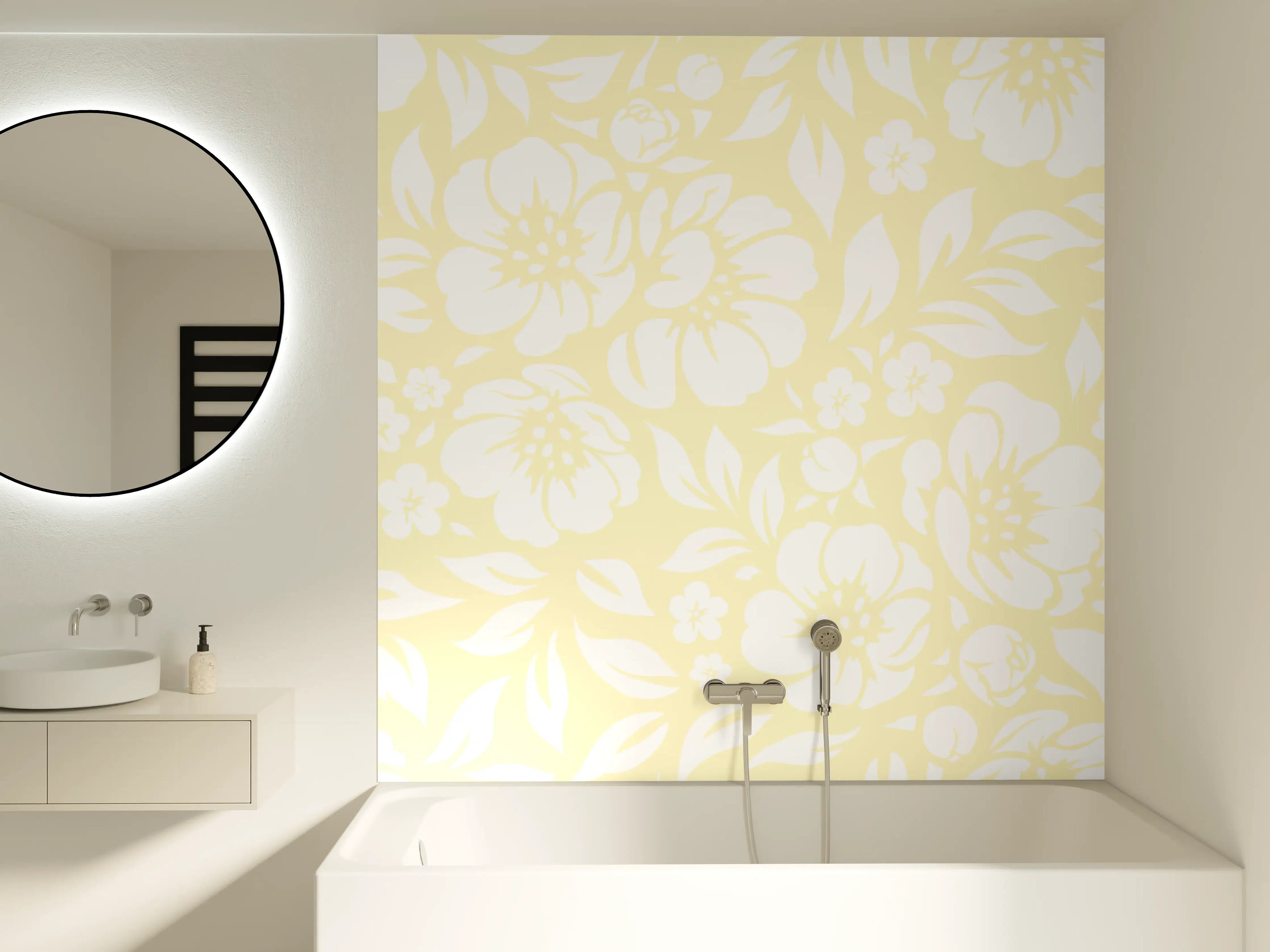 Badewannen-Rückwand - Sanfte Graublumen im Pastell