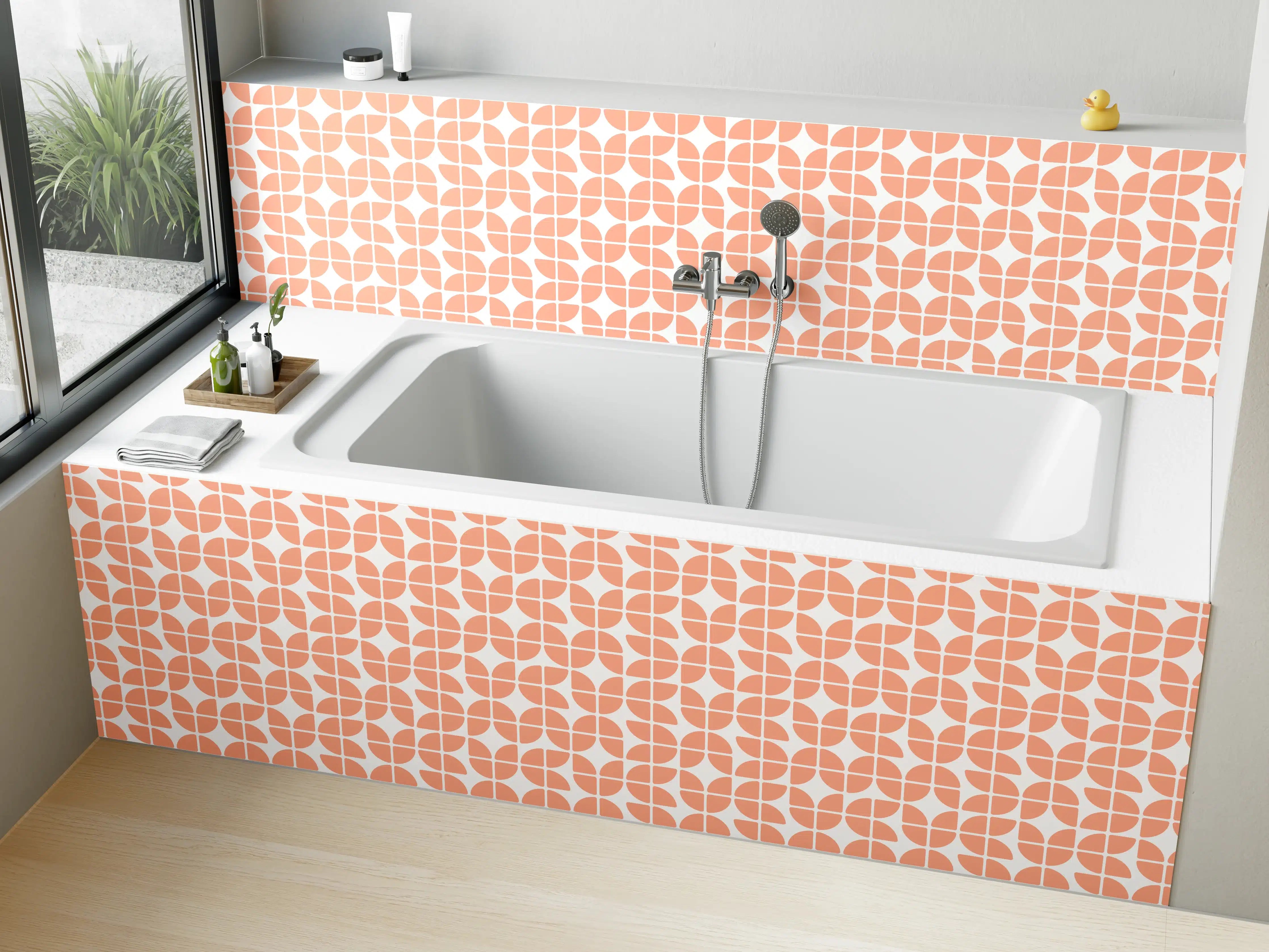 Badewannen-Rückwand - Sanfte Graupastell-Formen