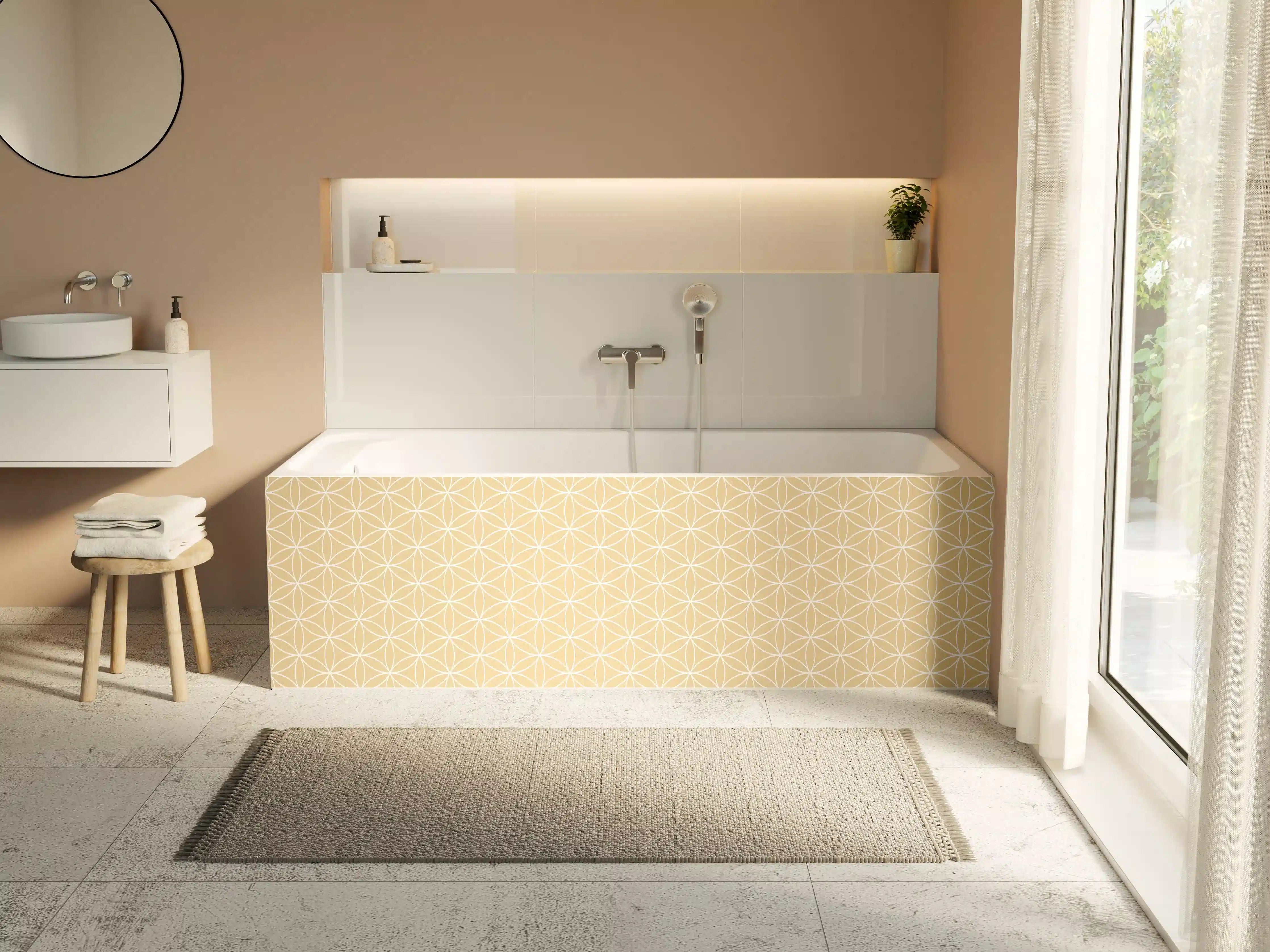 Badewannen-Rückwand - Sanfte Grautöne in geometrischen Designs