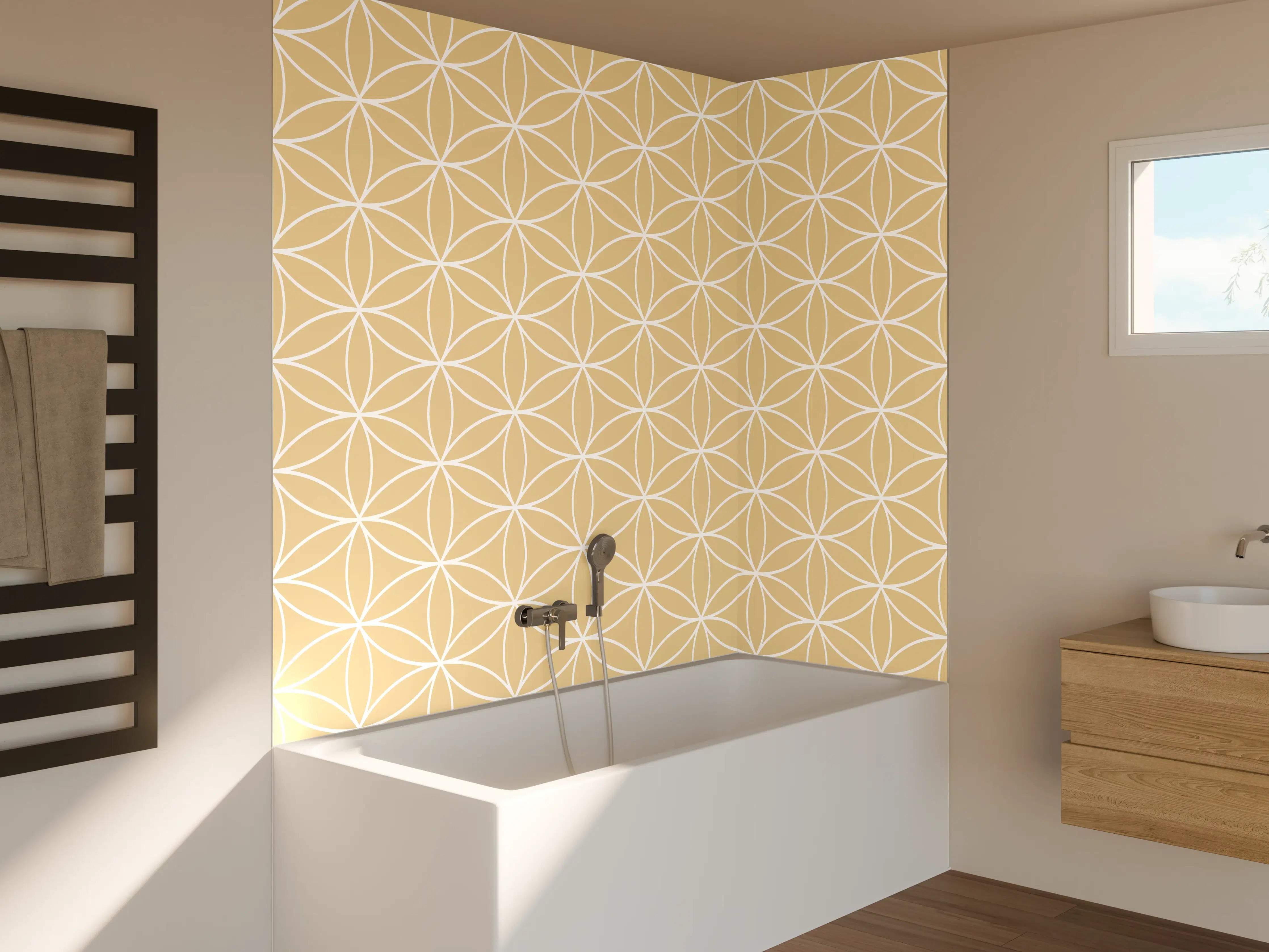 Badewannen-Rückwand - Sanfte Grautöne in geometrischen Designs