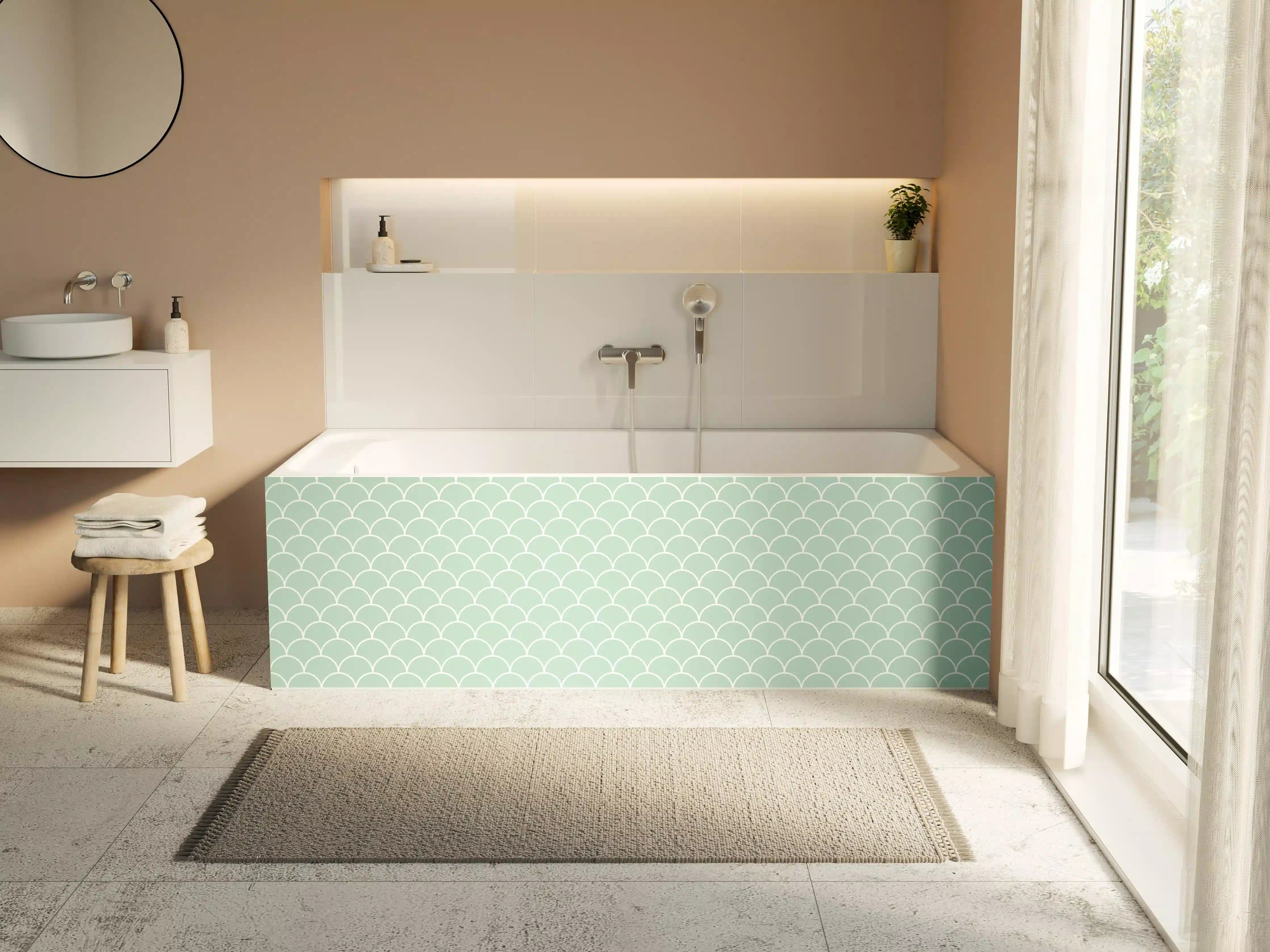 Badewannen-Rückwand - Sanfte Mint-Graue Wellenmuster