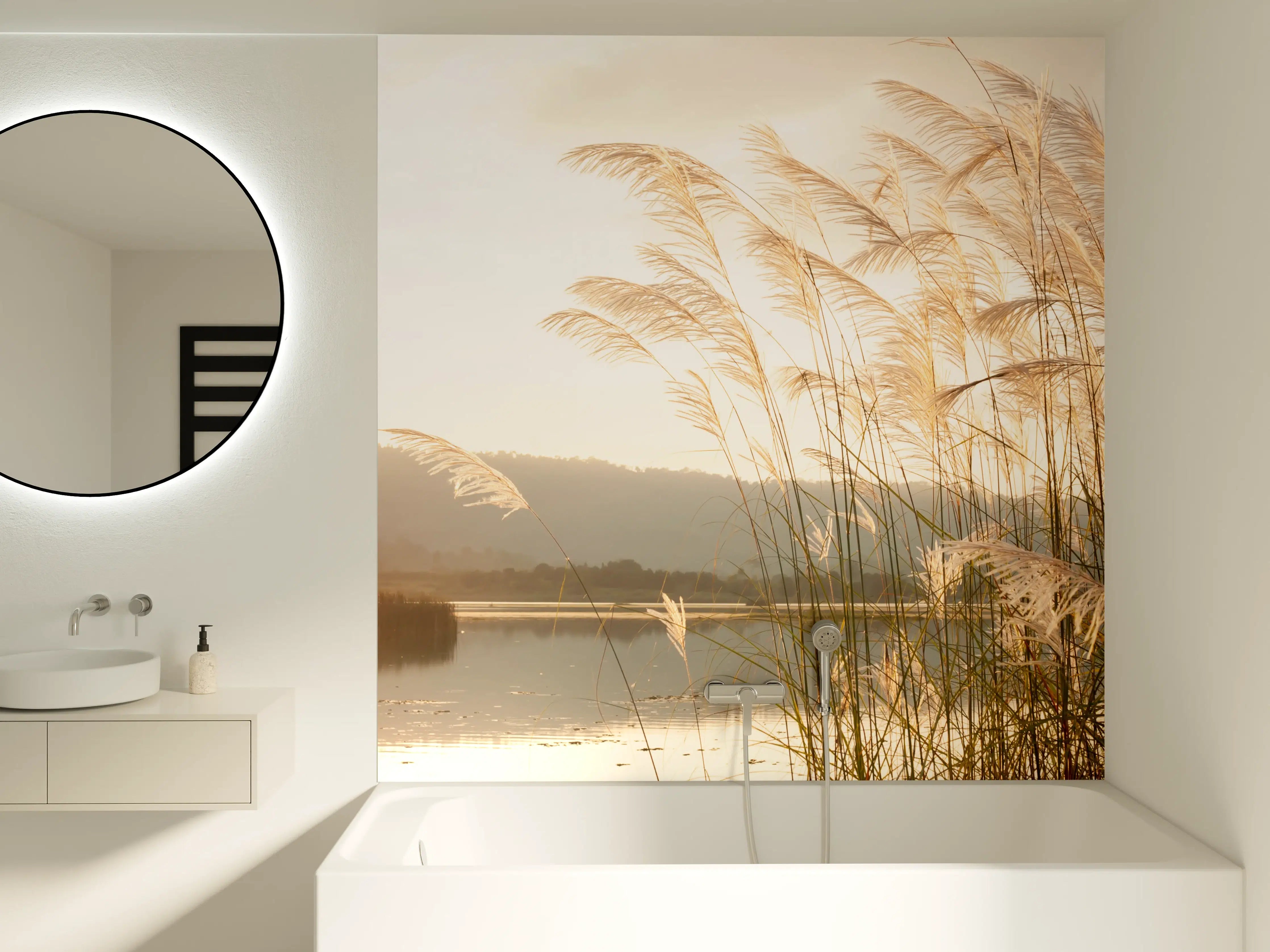 Badewannen-Rückwand - Sanfte Natur am Wasser