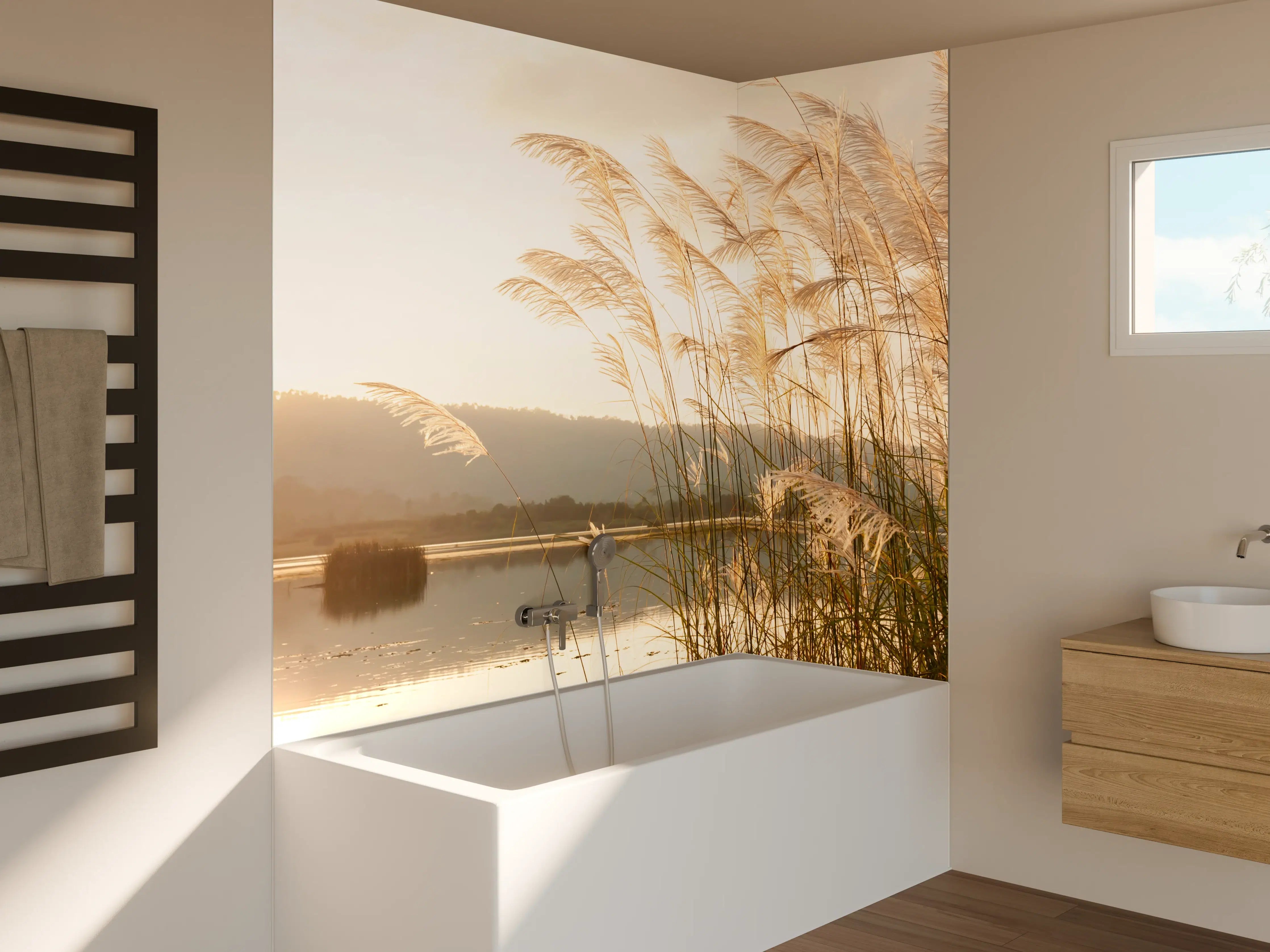 Badewannen-Rückwand - Sanfte Natur am Wasser