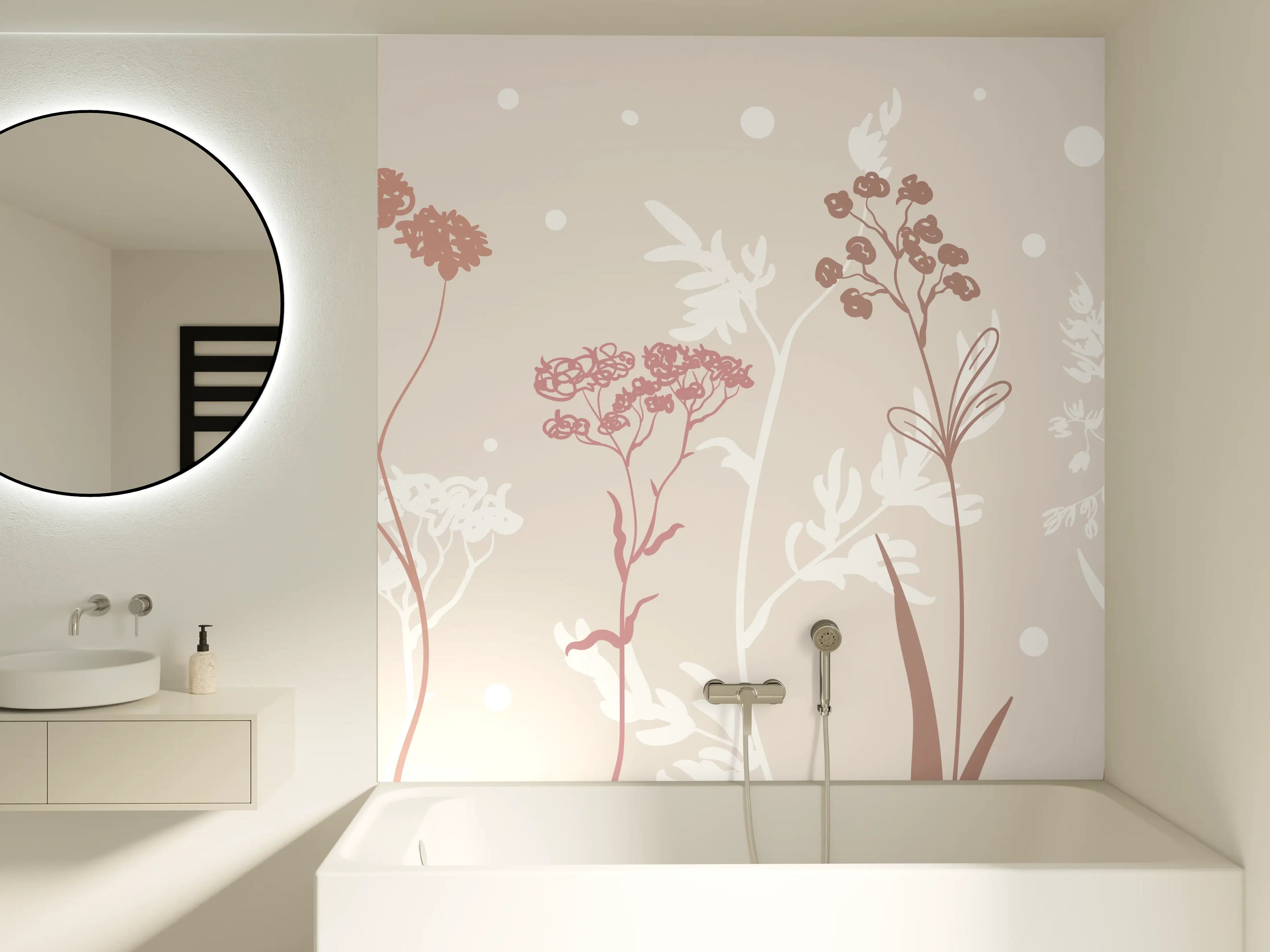 Badewannen-Rückwand - Sanfte Pastell-Blumen-Illustration